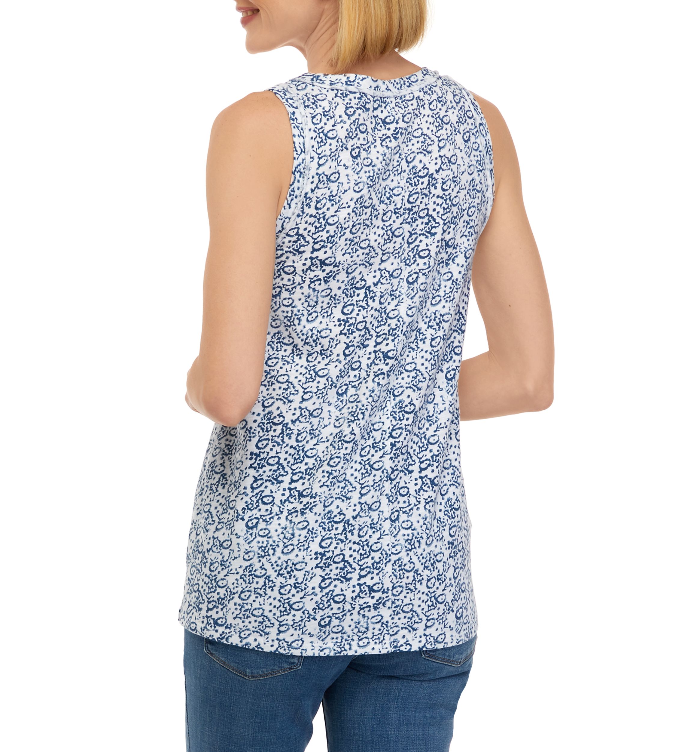 Womens Scoop Neck Raw Edge Printed Tank Top