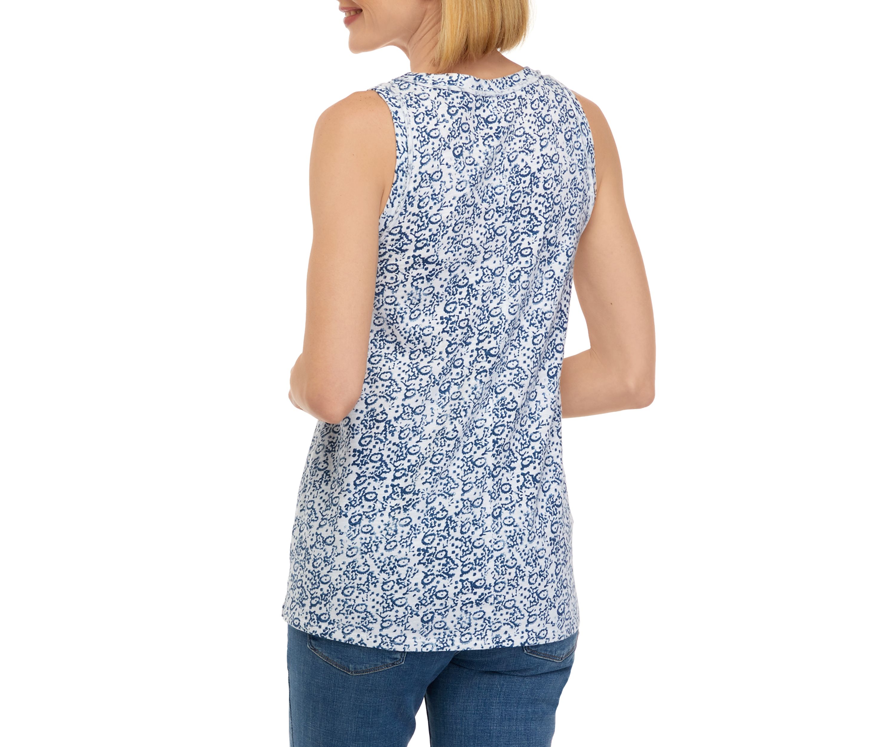 Womens Scoop Neck Raw Edge Printed Tank Top