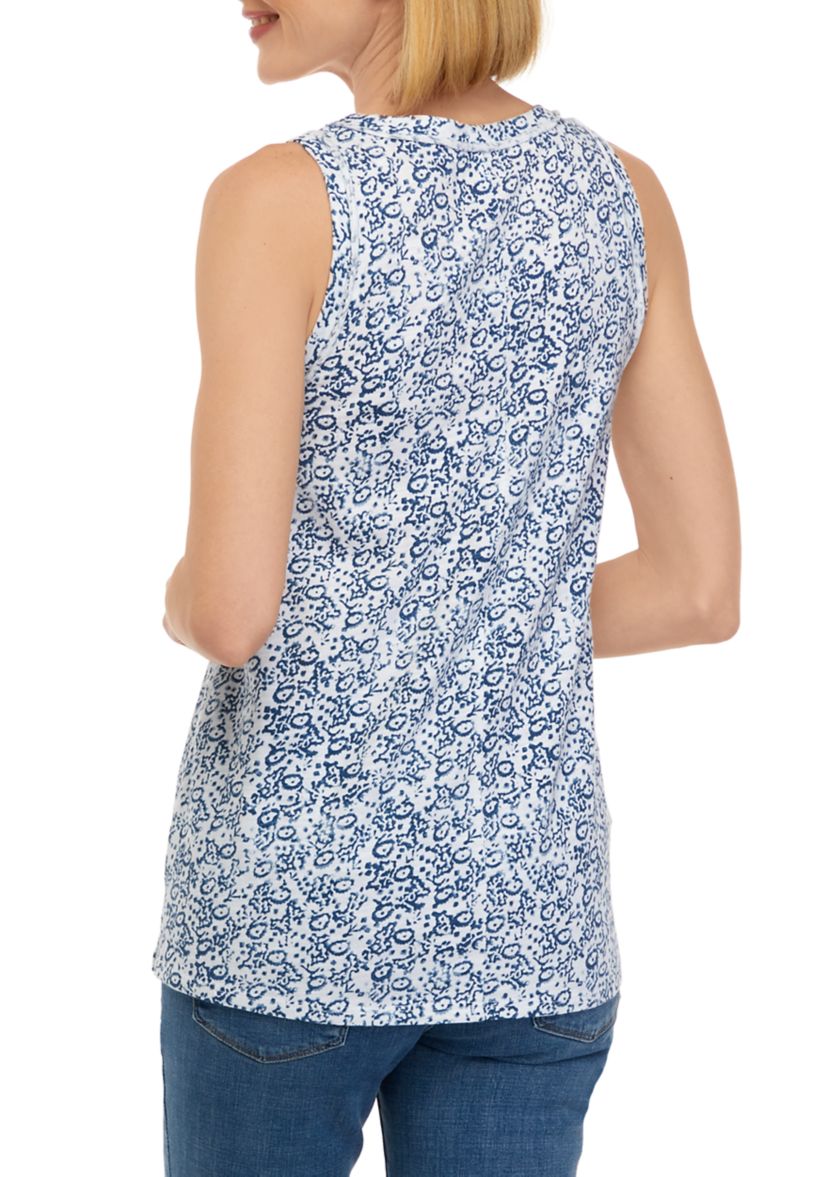 Womens Scoop Neck Raw Edge Printed Tank Top