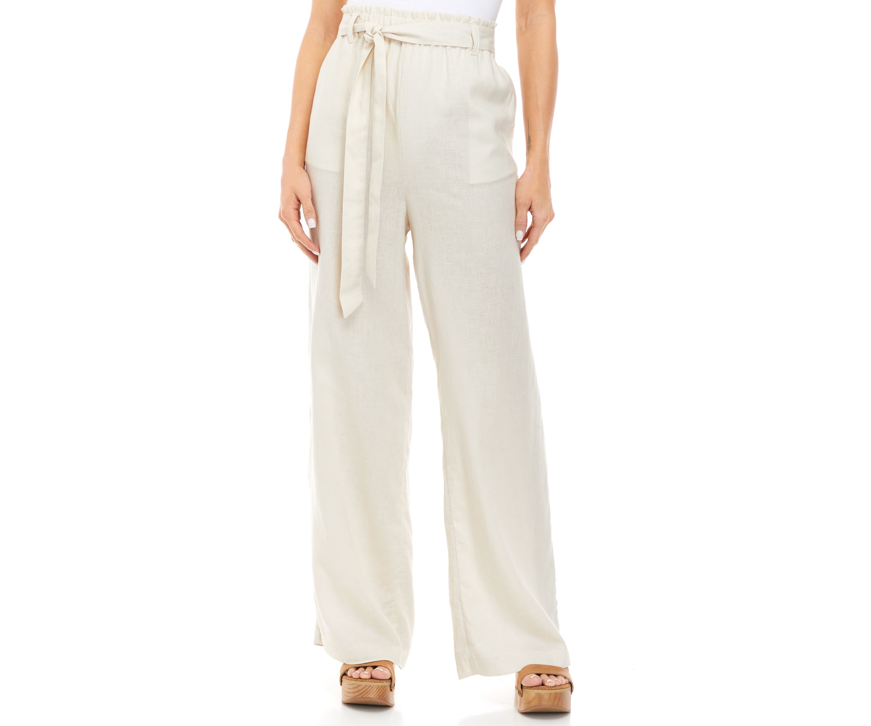 Womens Paper Bag Wide Leg Pants