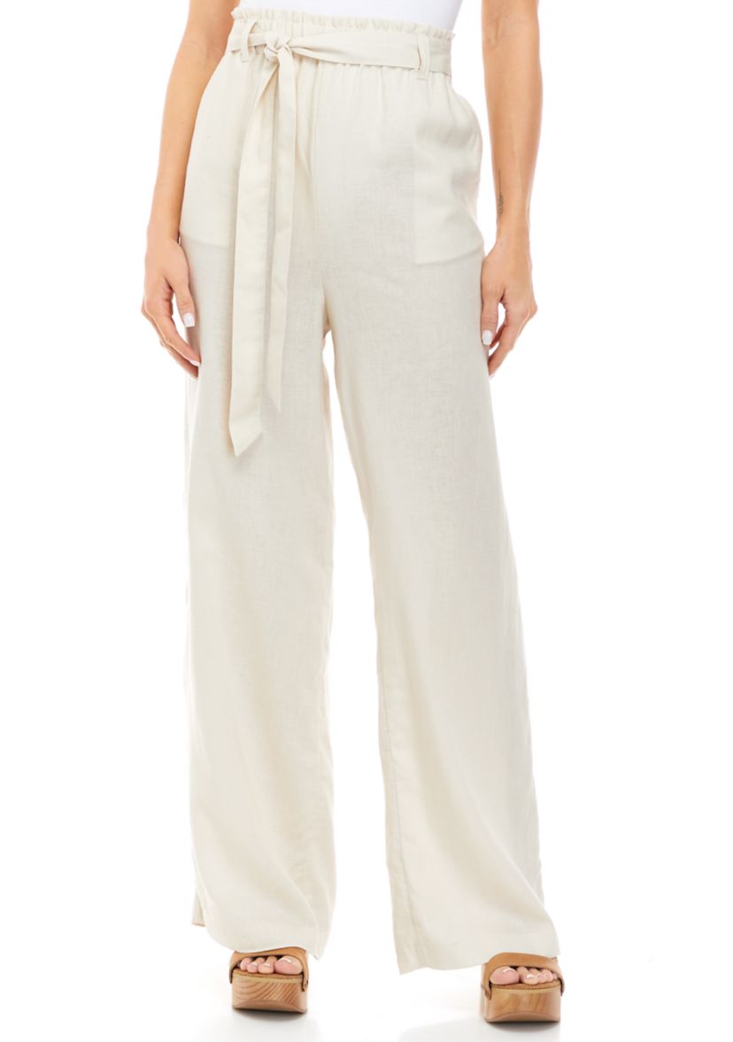 Womens Paper Bag Wide Leg Pants