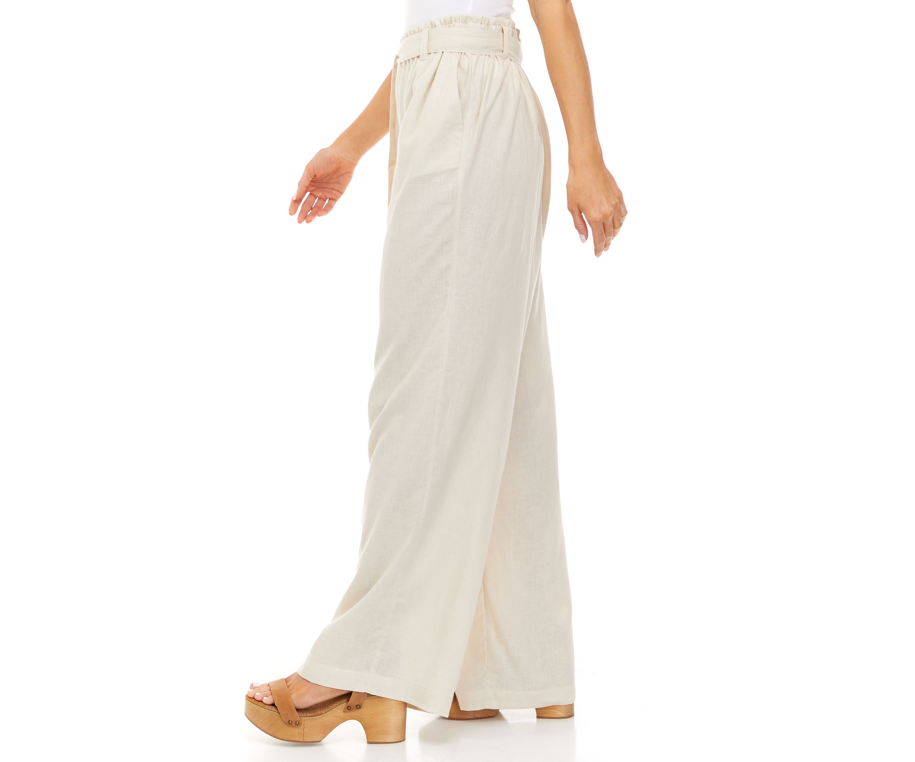 Womens Paper Bag Wide Leg Pants