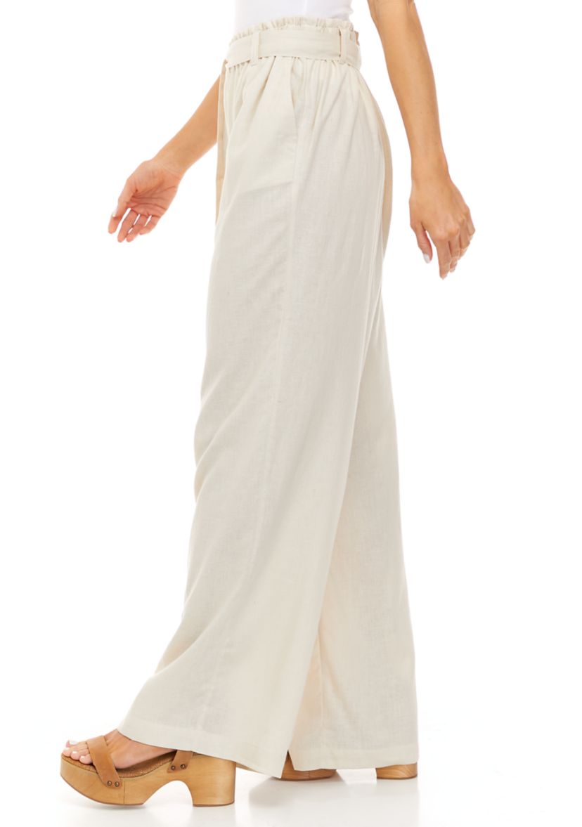Womens Paper Bag Wide Leg Pants