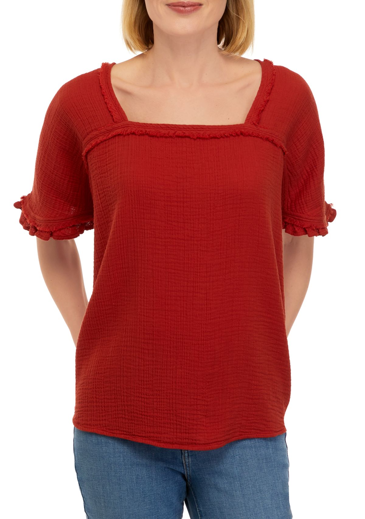 Womens Cotton Gauze Square Neck Shirt