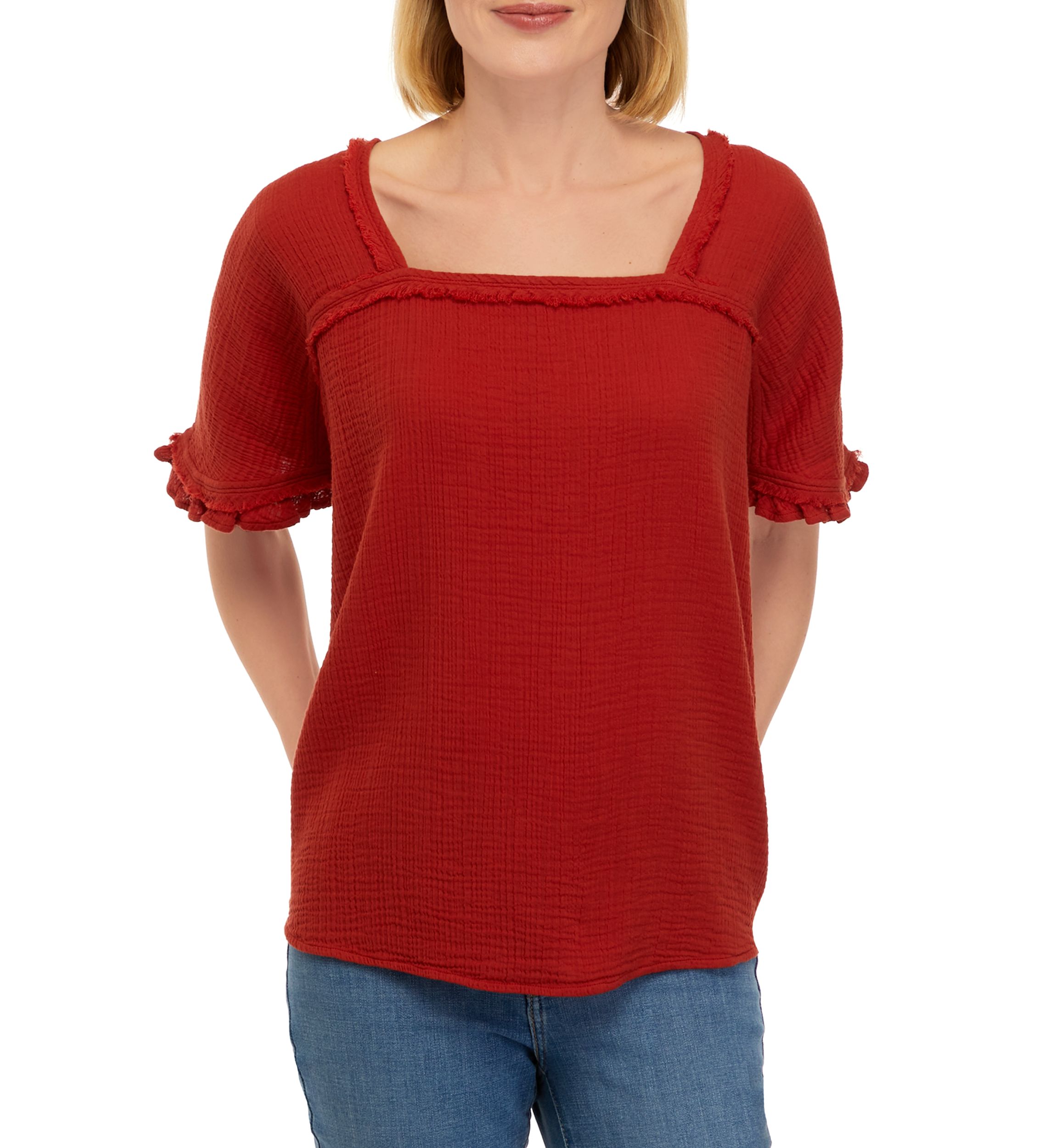 Womens Cotton Gauze Square Neck Shirt