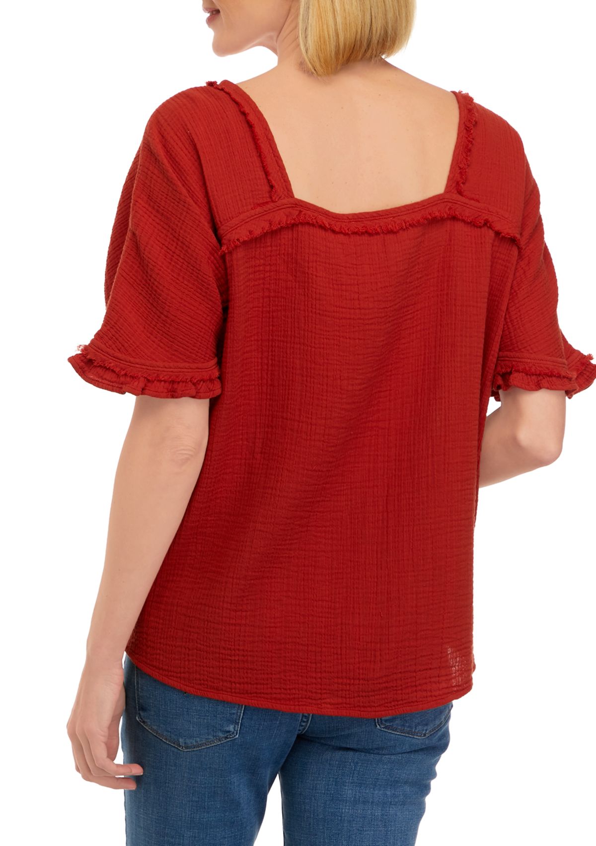 Womens Cotton Gauze Square Neck Shirt