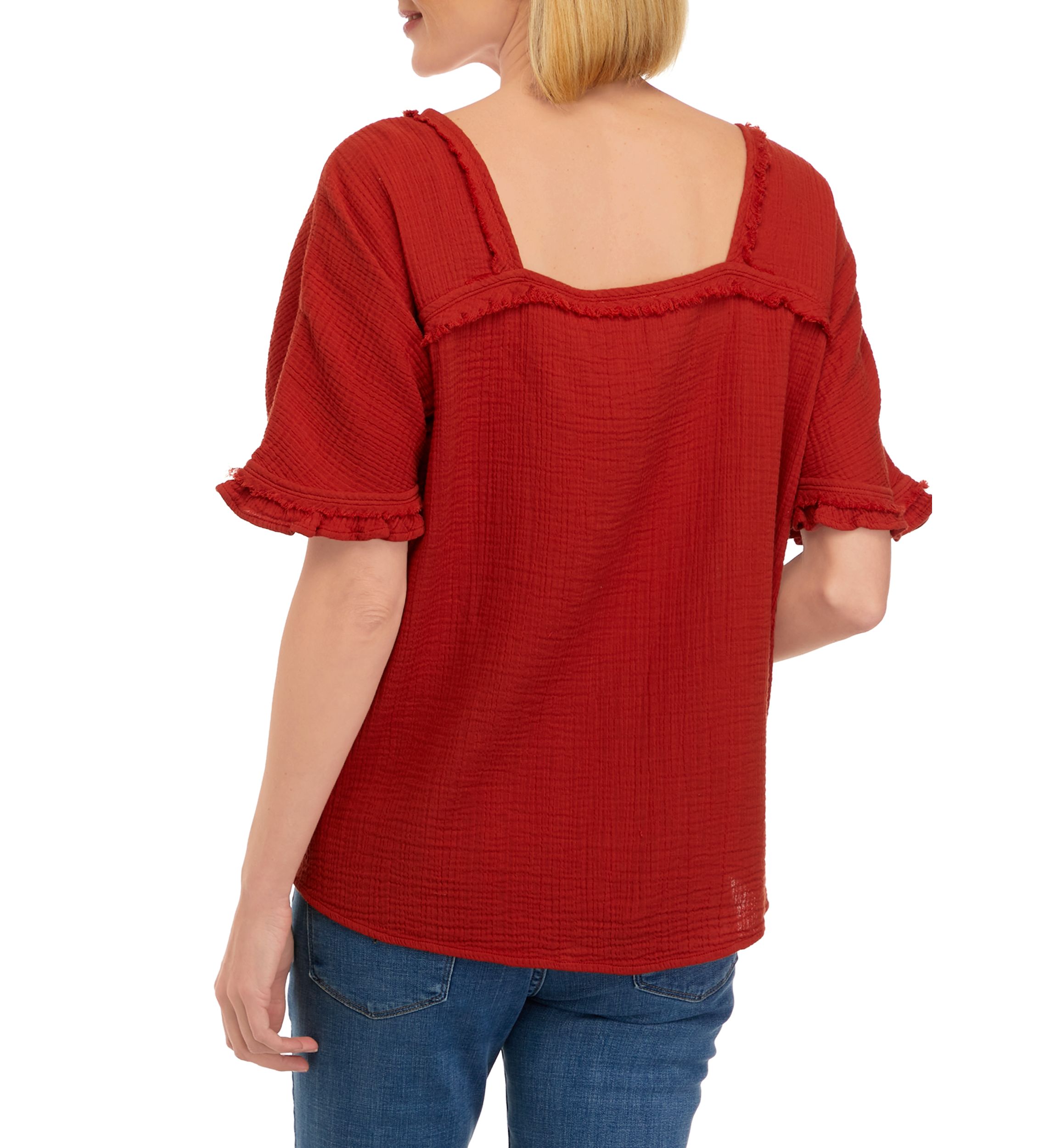 Womens Cotton Gauze Square Neck Shirt