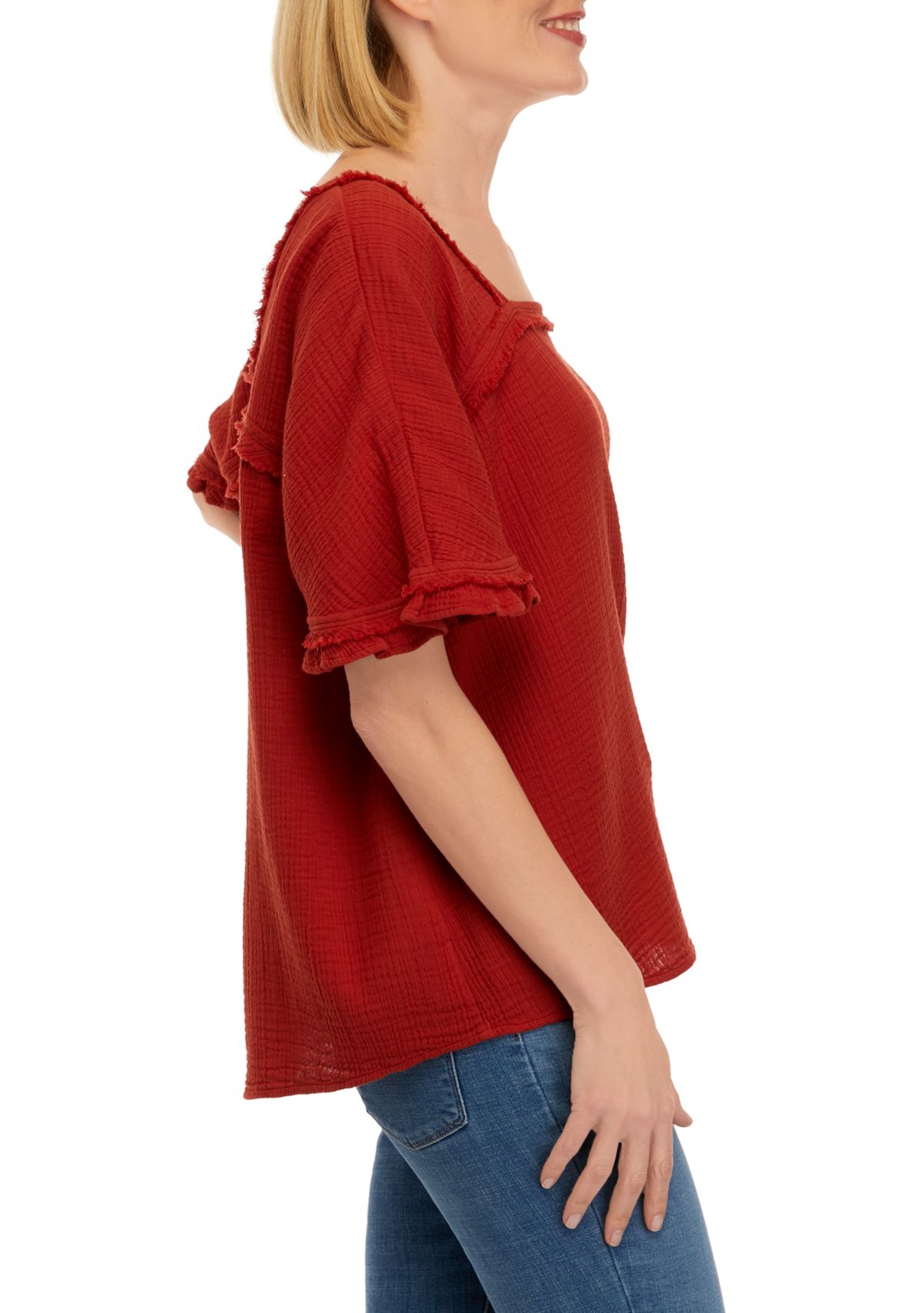 Womens Cotton Gauze Square Neck Shirt