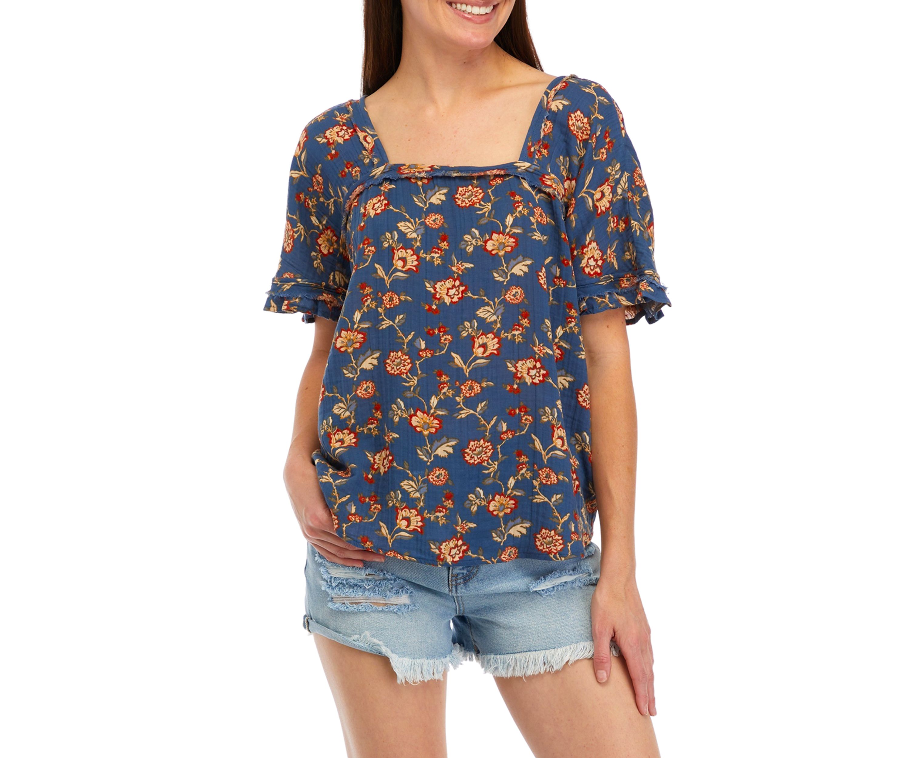 Womens Cotton Gauze Square Neck Top