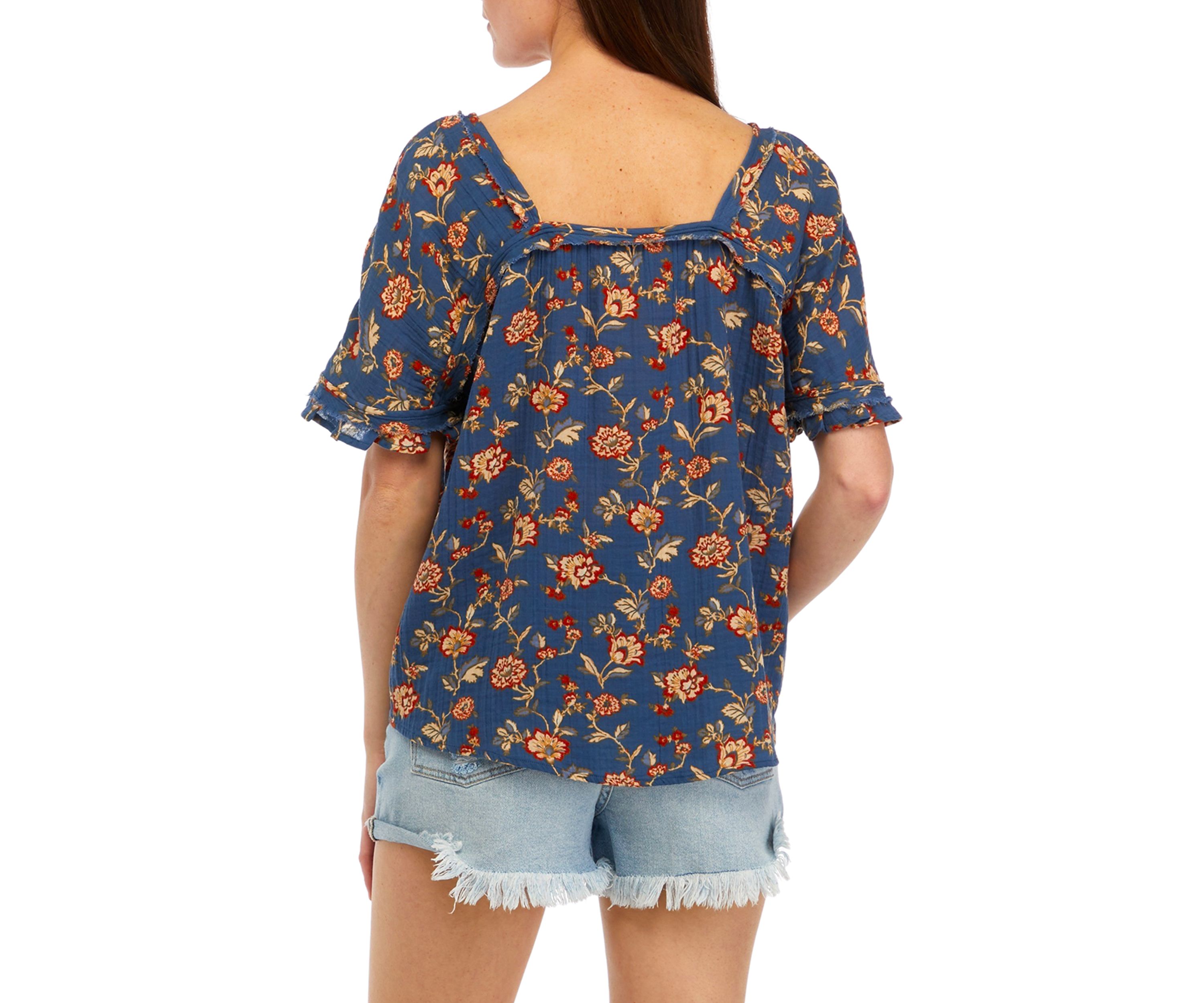 Womens Cotton Gauze Square Neck Top