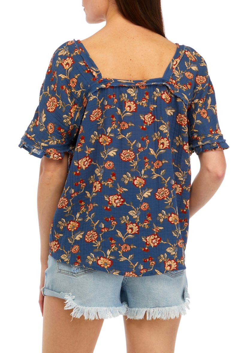 Womens Cotton Gauze Square Neck Top