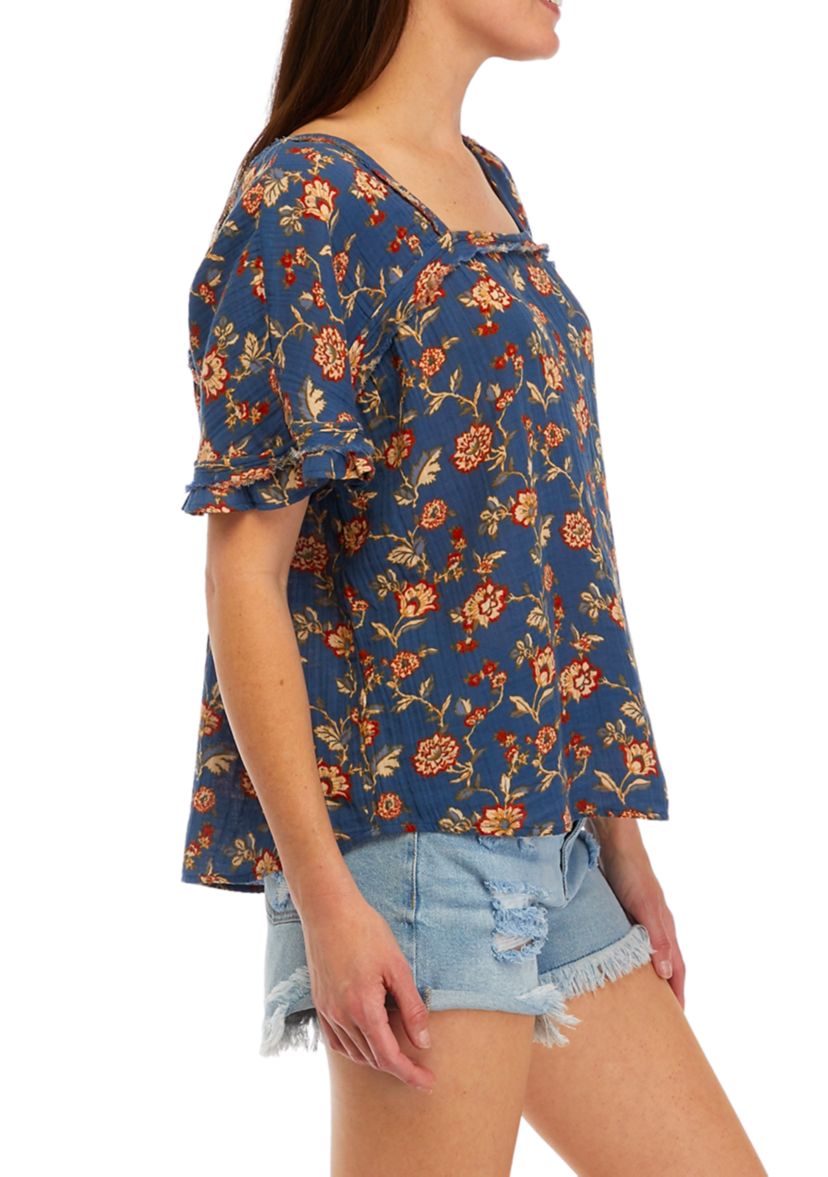 Womens Cotton Gauze Square Neck Top