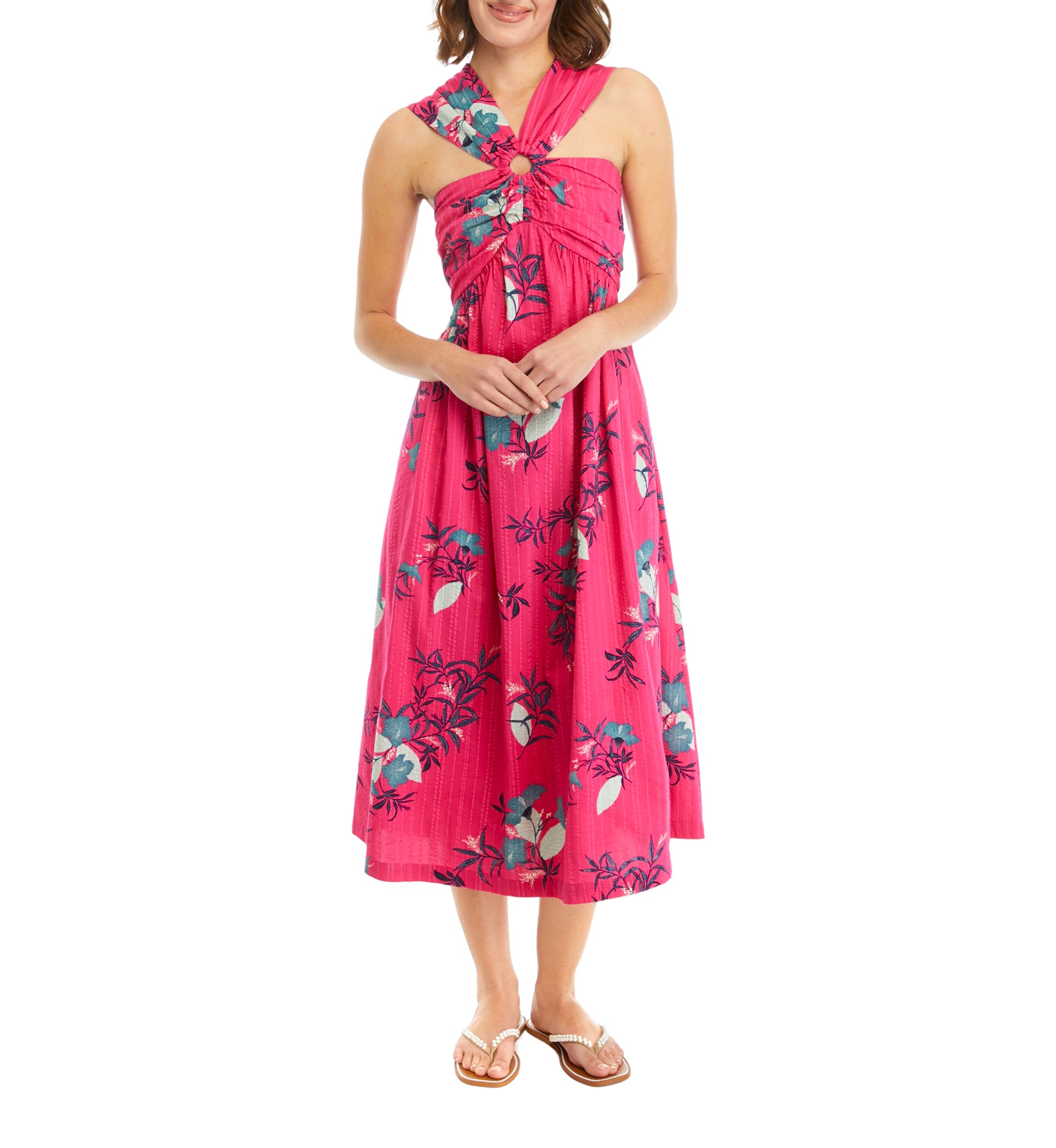 Womens Printed Halter Midi Dress