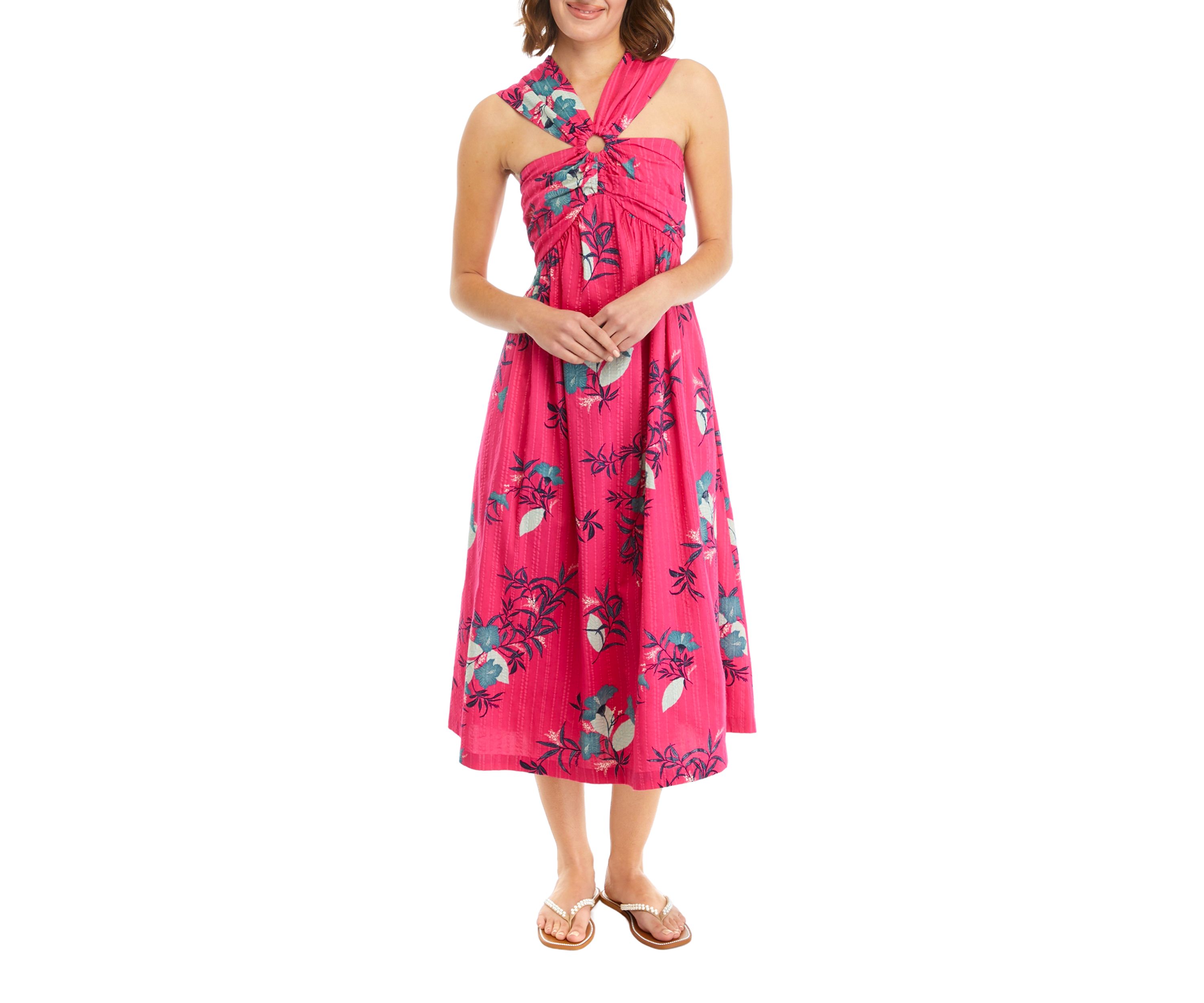 Womens Printed Halter Midi Dress