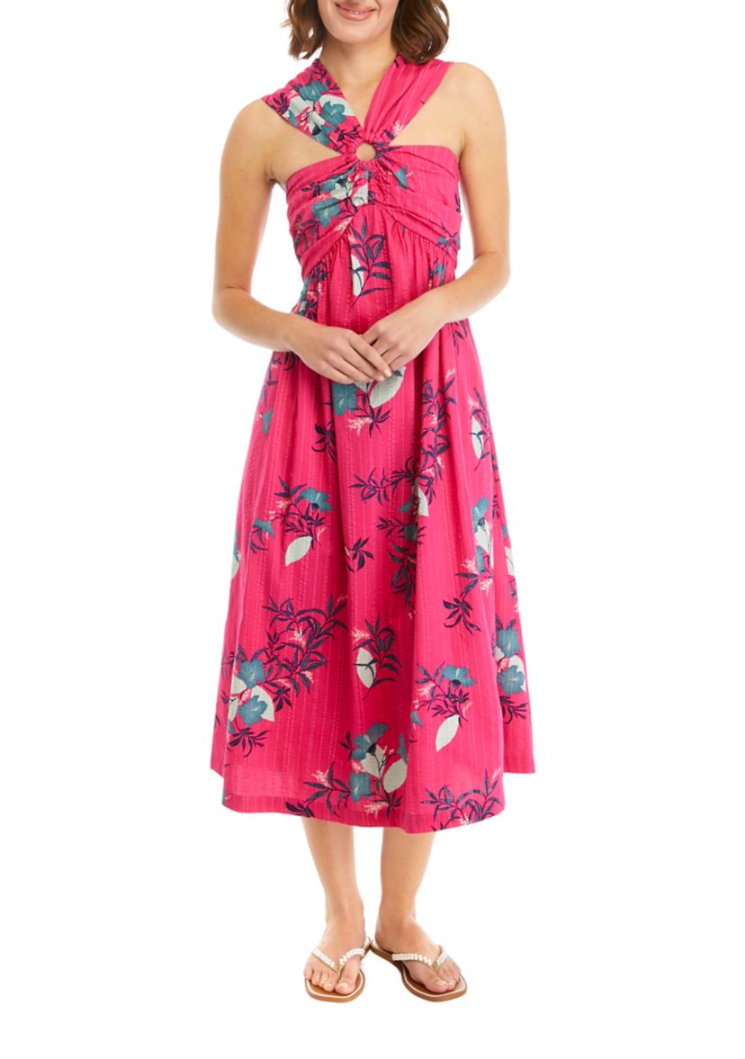 Womens Printed Halter Midi Dress