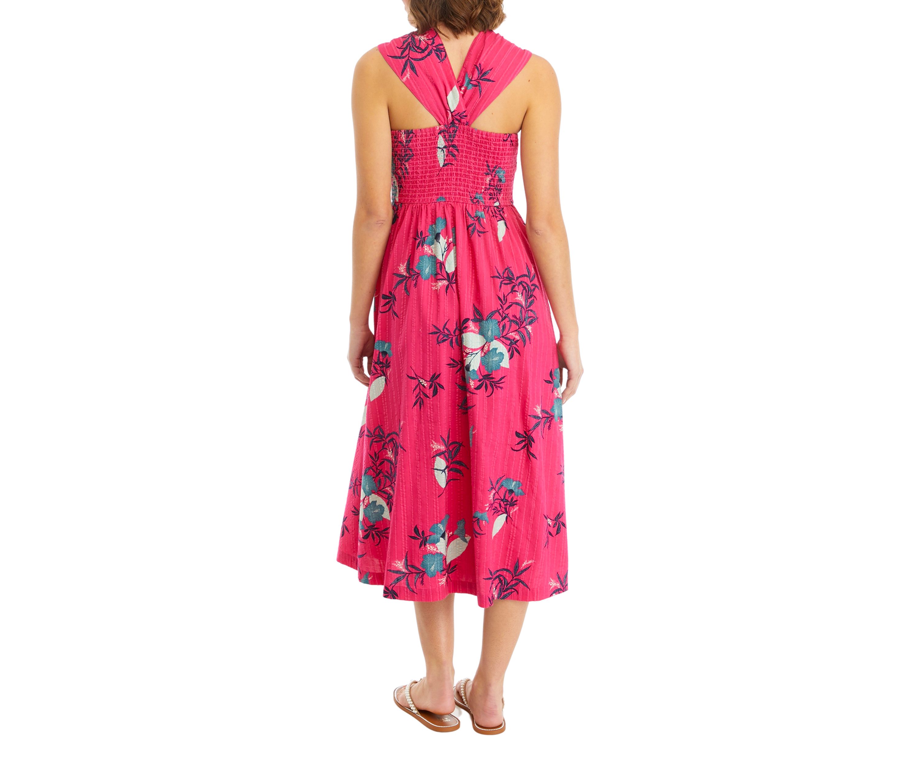 Womens Printed Halter Midi Dress