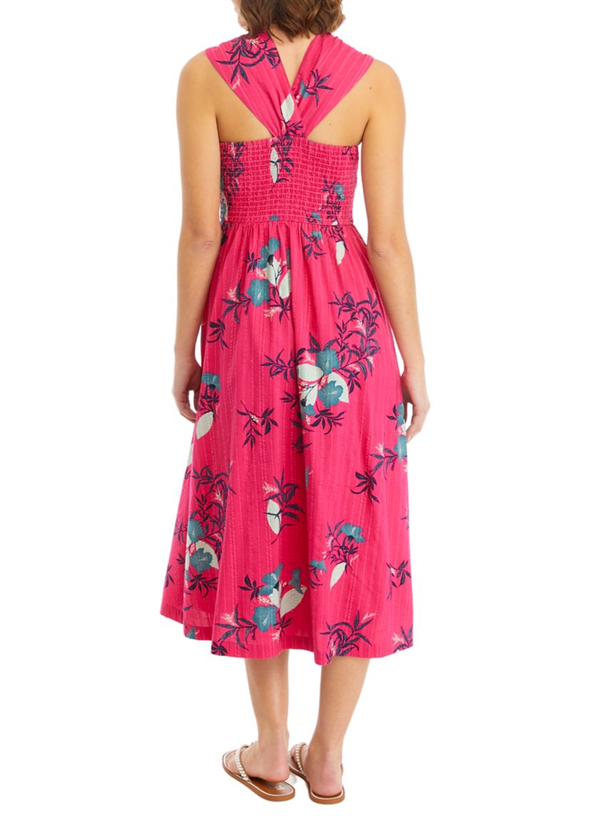 Womens Printed Halter Midi Dress
