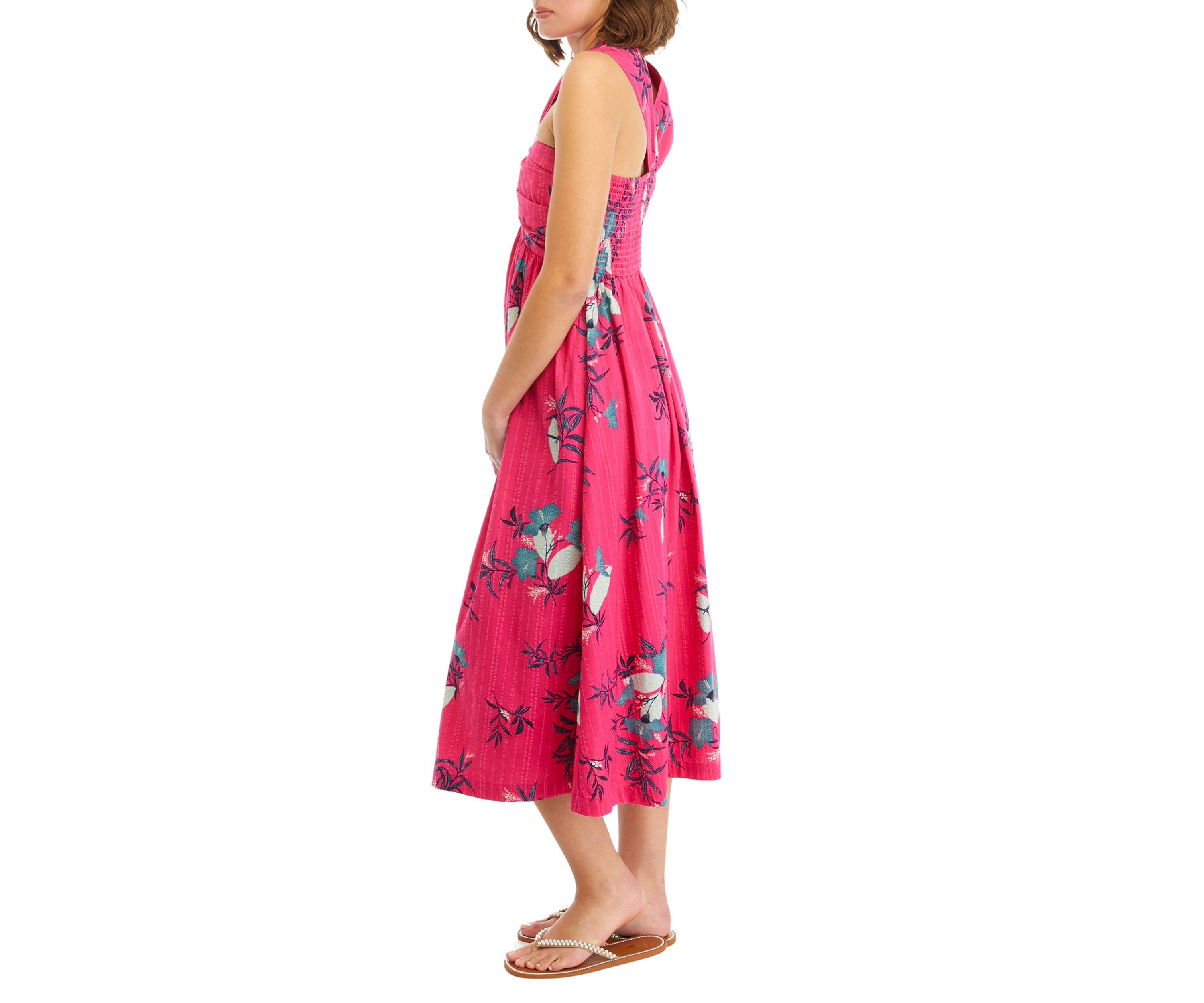 Womens Printed Halter Midi Dress