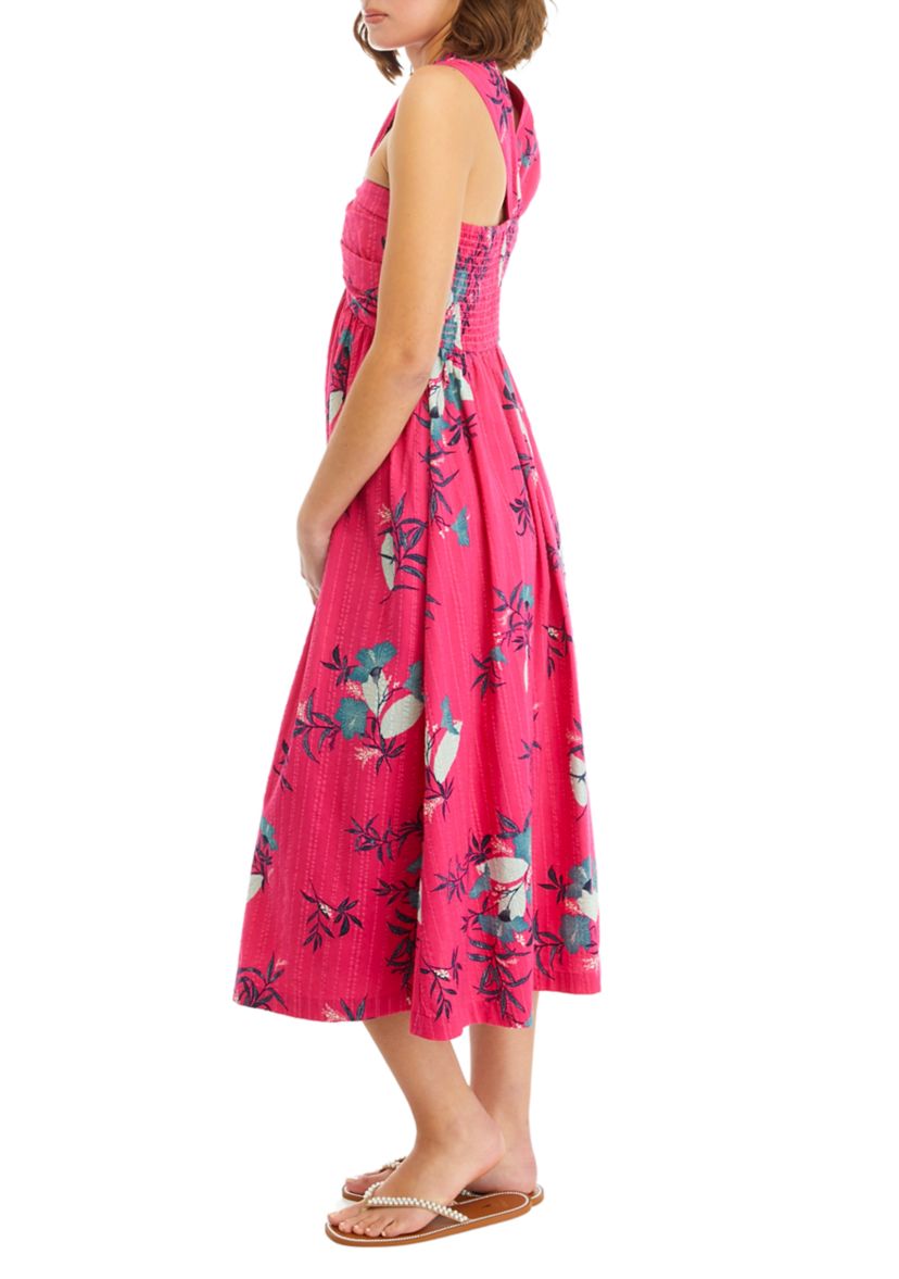 Womens Printed Halter Midi Dress