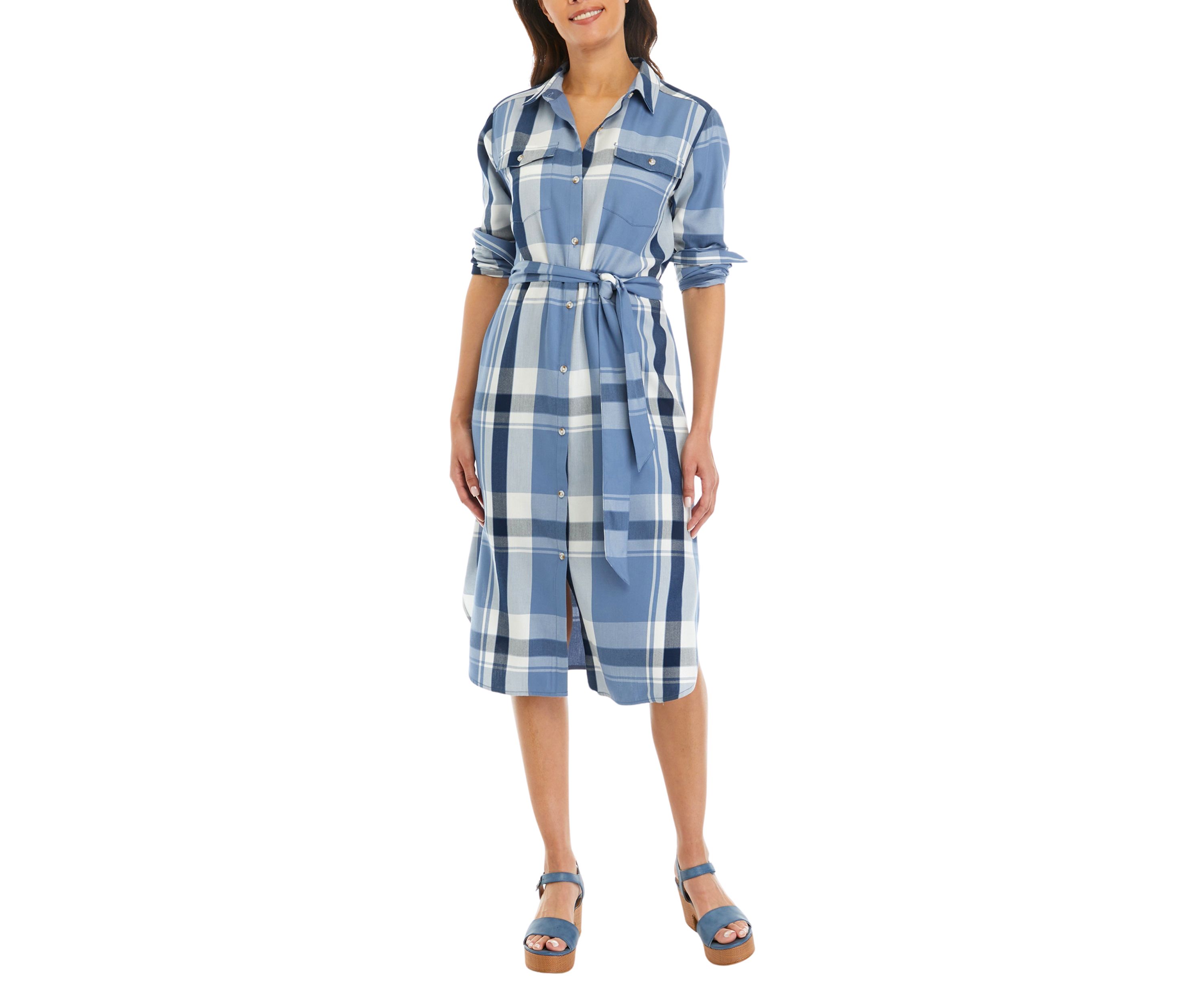 Womens Long Sleeve Plaid Shirtdress