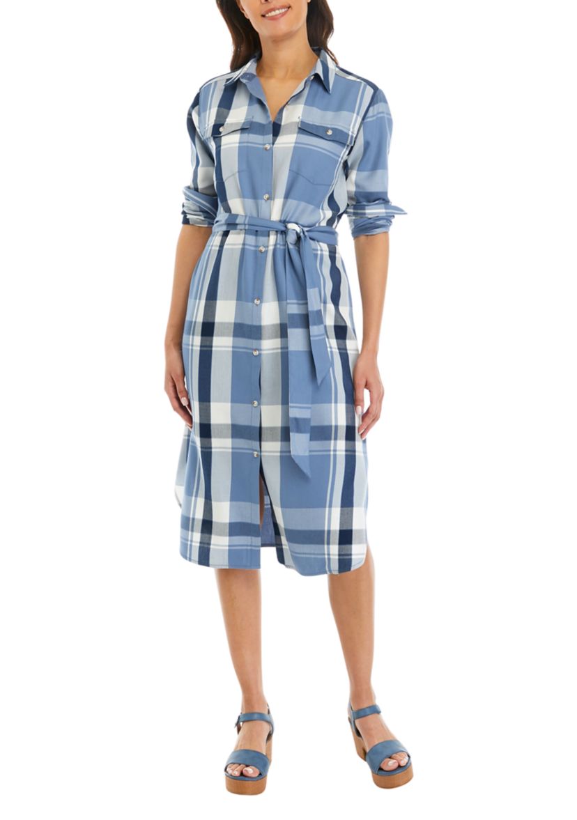Womens Long Sleeve Plaid Shirtdress