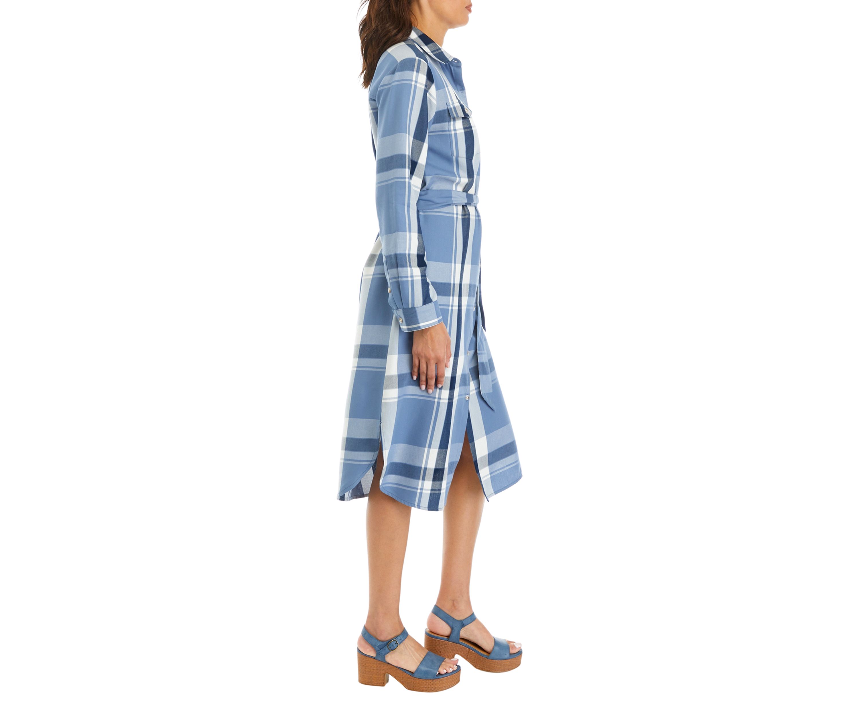 Womens Long Sleeve Plaid Shirtdress