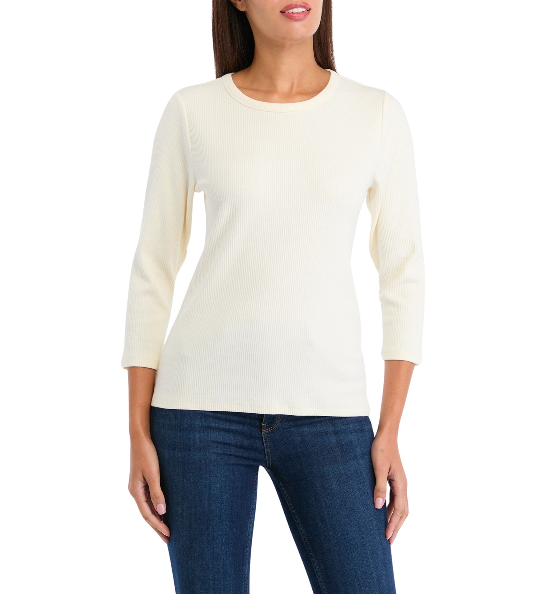 Womens Long Sleeve Solid Ribbed T-Shirt