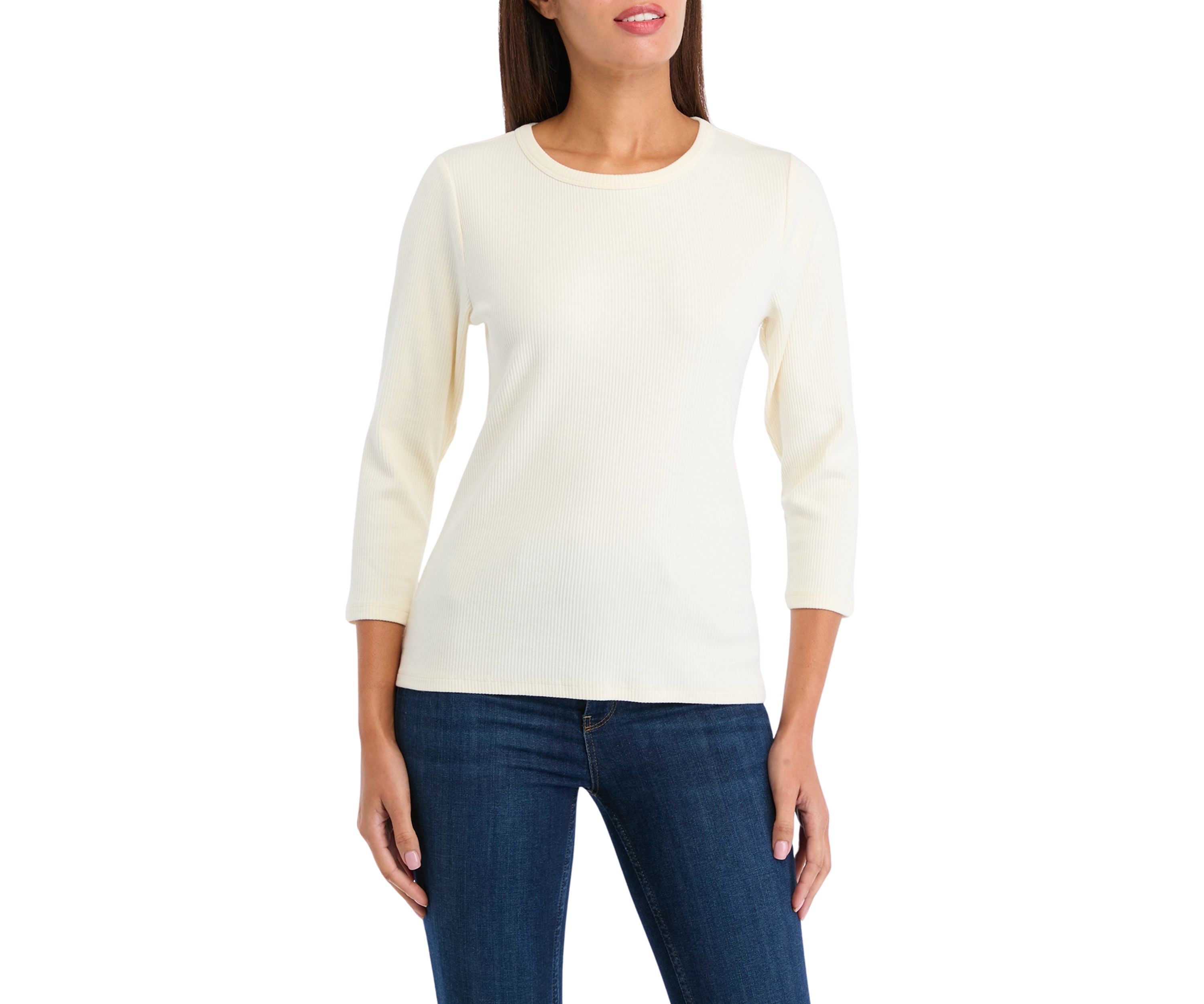 Womens Long Sleeve Solid Ribbed T-Shirt