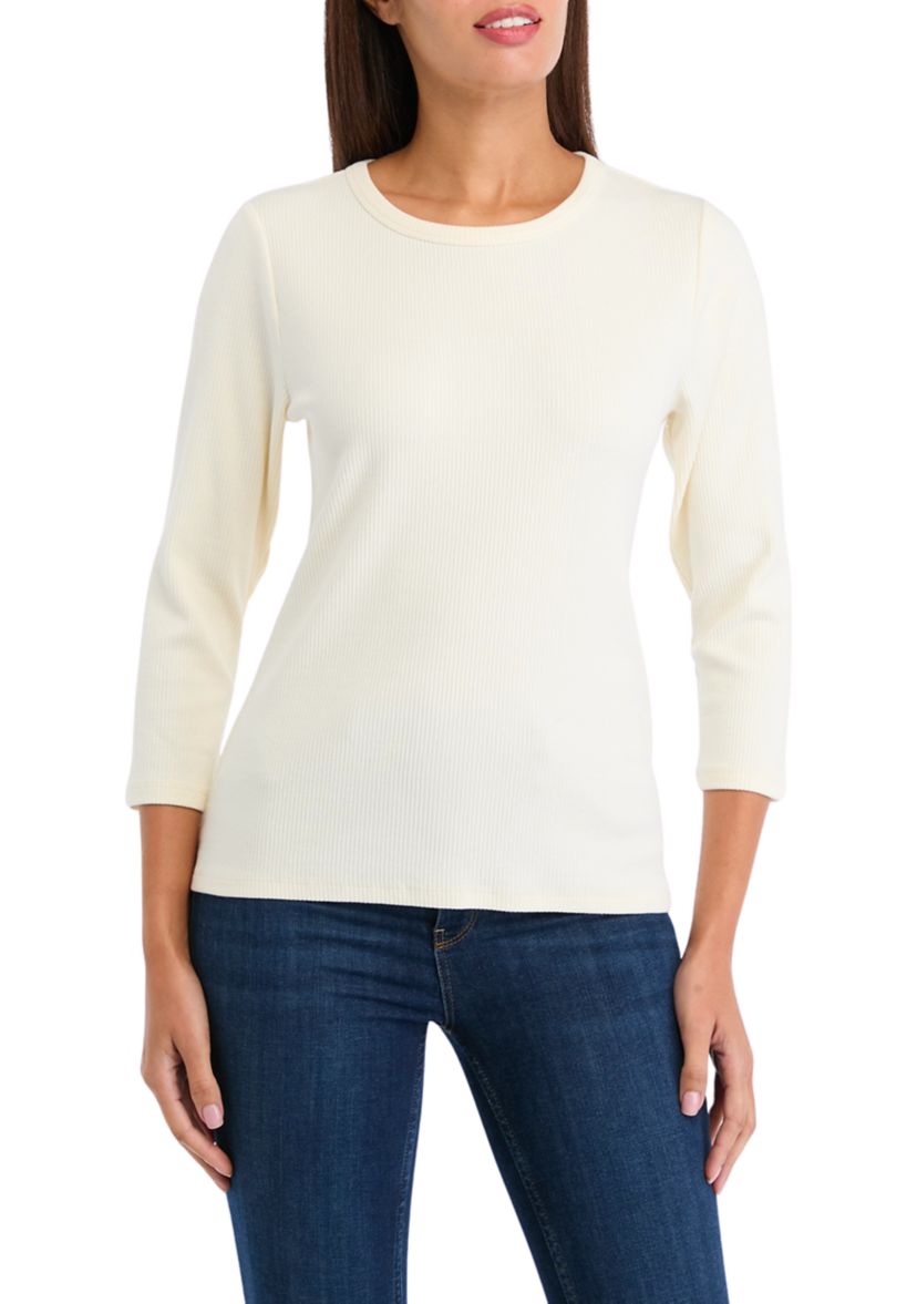 Womens Long Sleeve Solid Ribbed T-Shirt