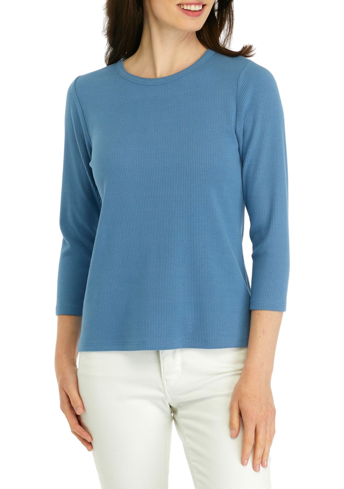 Womens Long Sleeve Solid Ribbed T-Shirt