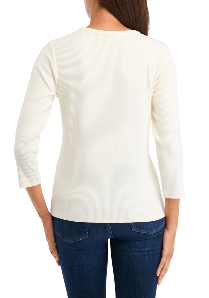 Womens Long Sleeve Solid Ribbed T-Shirt
