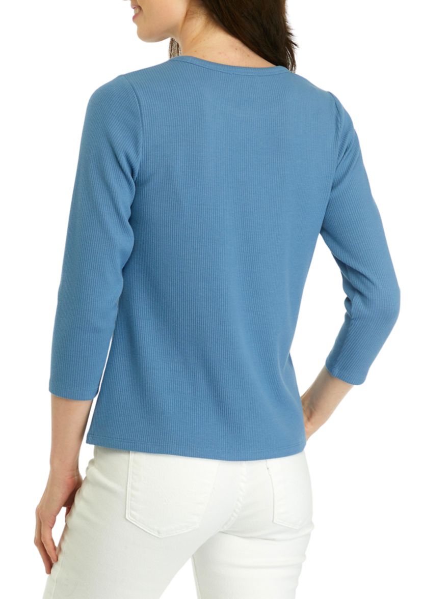 Womens Long Sleeve Solid Ribbed T-Shirt