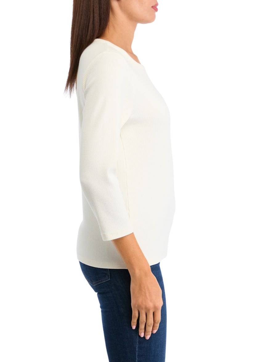 Womens Long Sleeve Solid Ribbed T-Shirt
