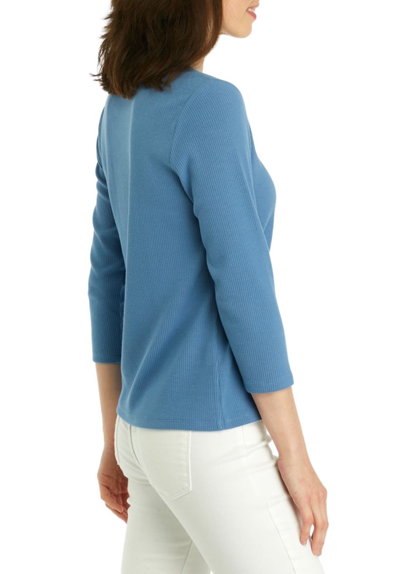 Womens Long Sleeve Solid Ribbed T-Shirt