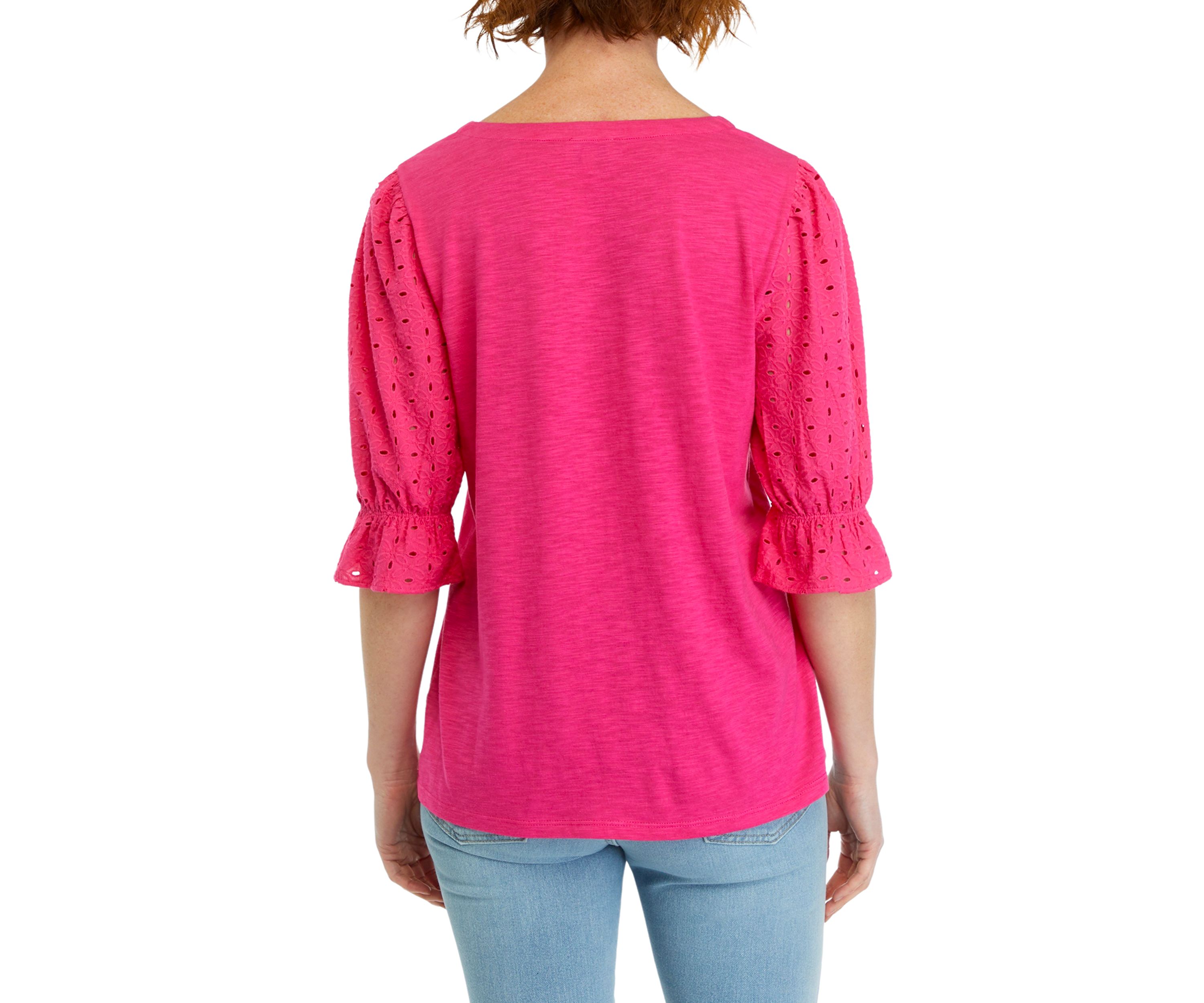Womens Eyelet Sleeve V-Neck Top