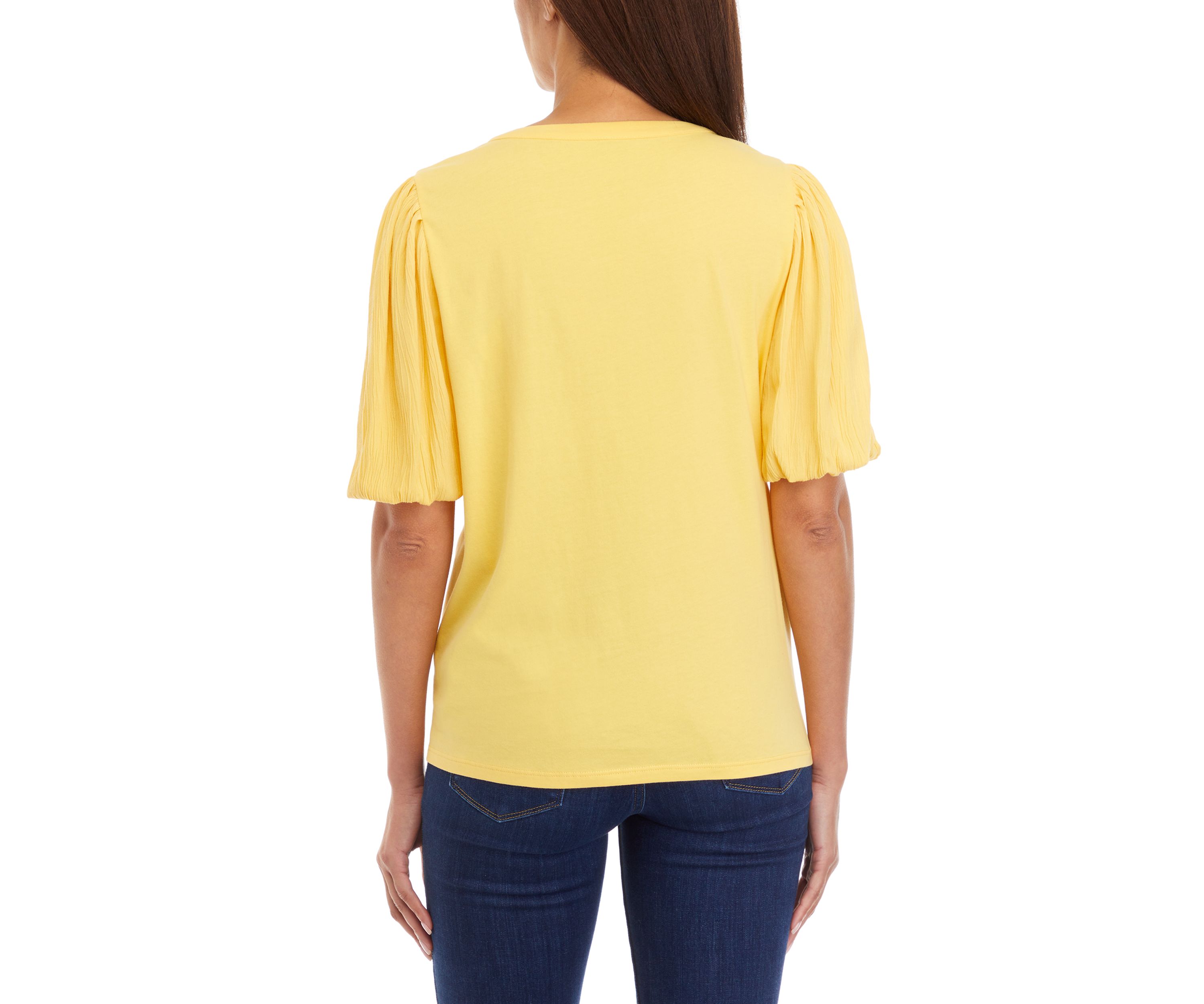 Womens Short Sleeve Split Neck Smocked Top
