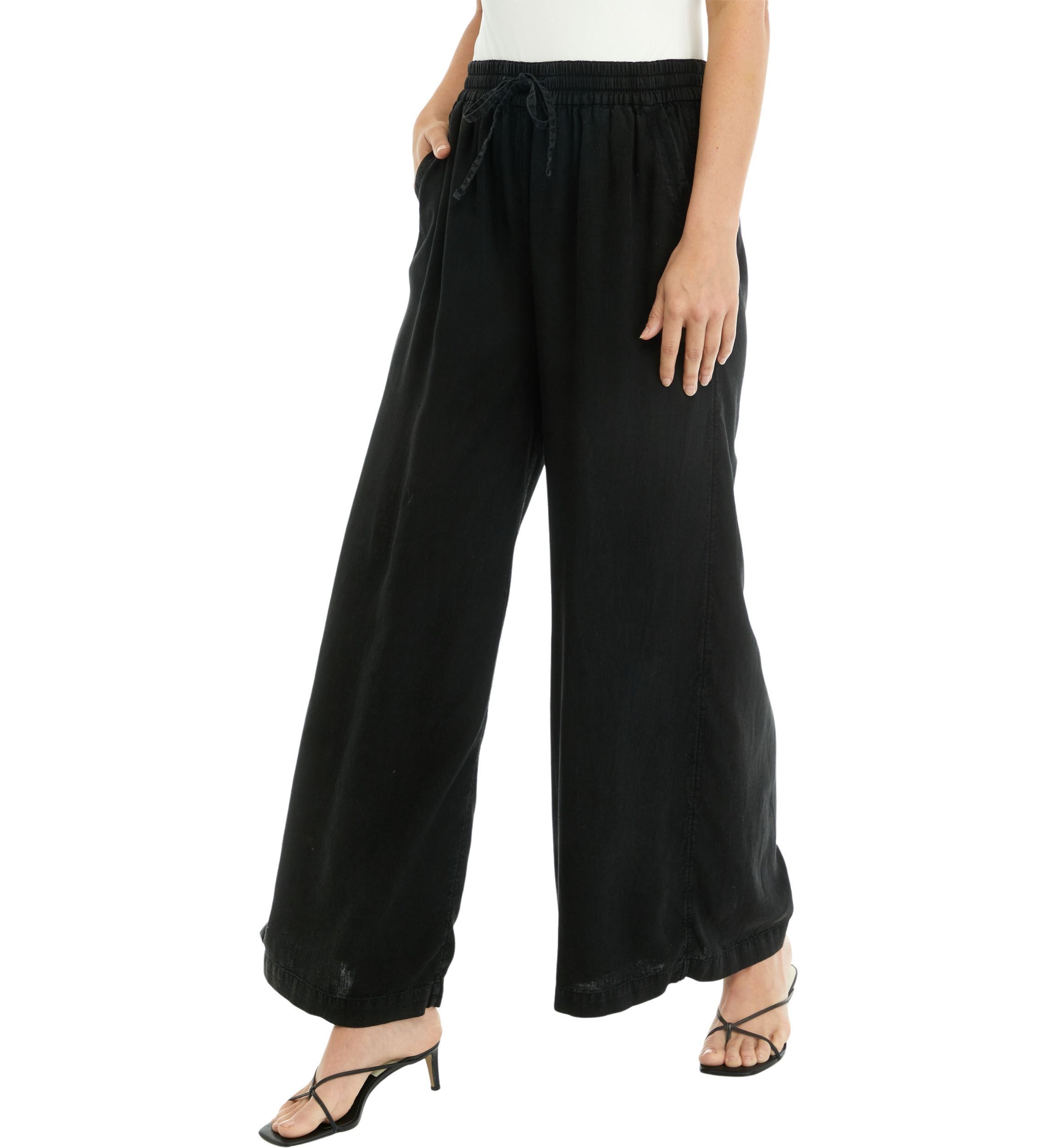 Womens Linen Blend Palazzo Pants