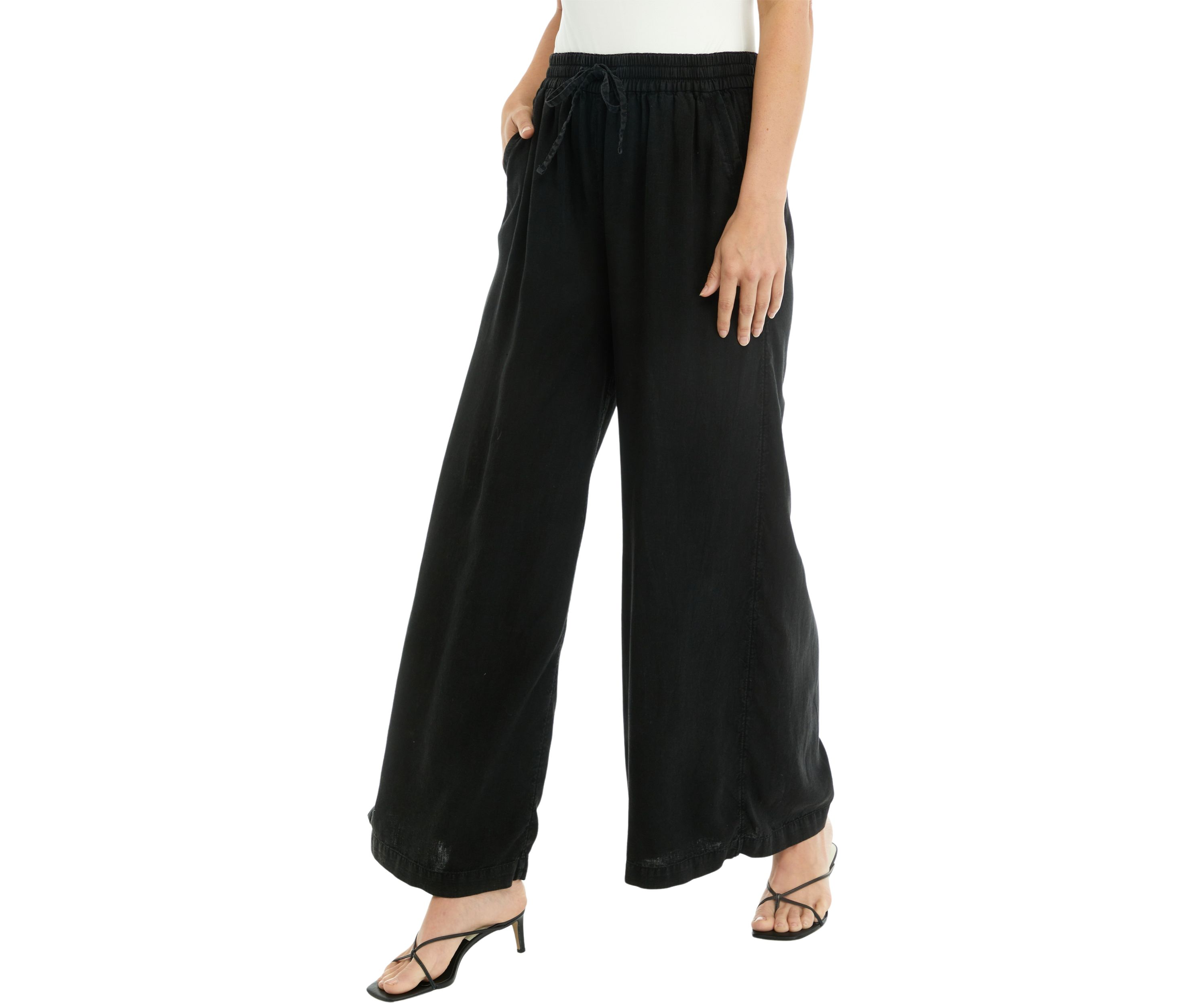 Womens Linen Blend Palazzo Pants