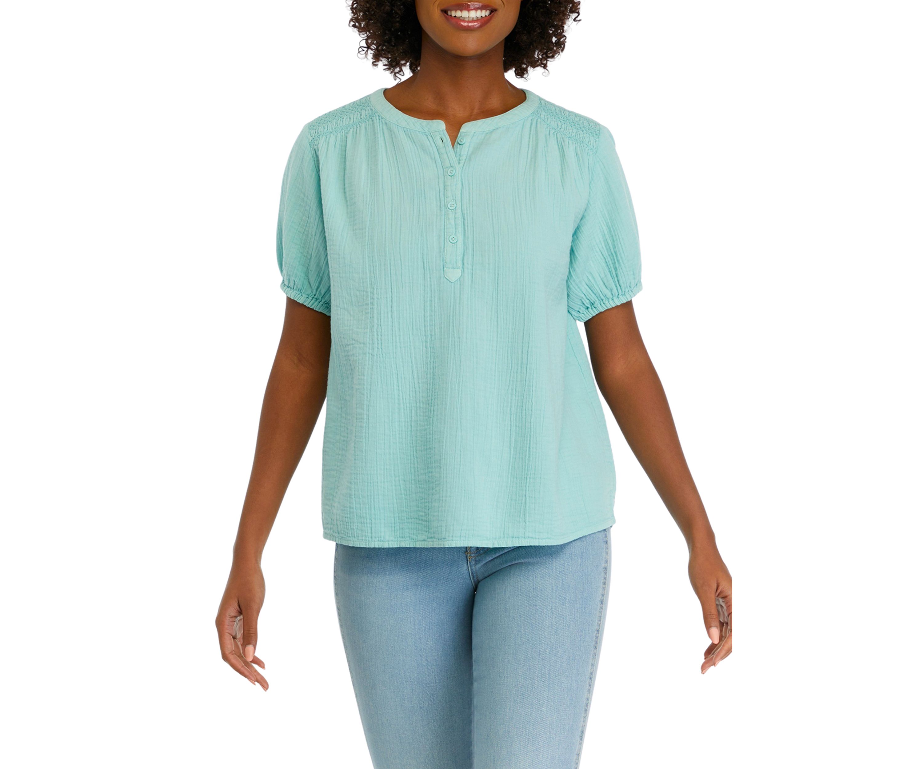 Womens Smocked Shoulder Top