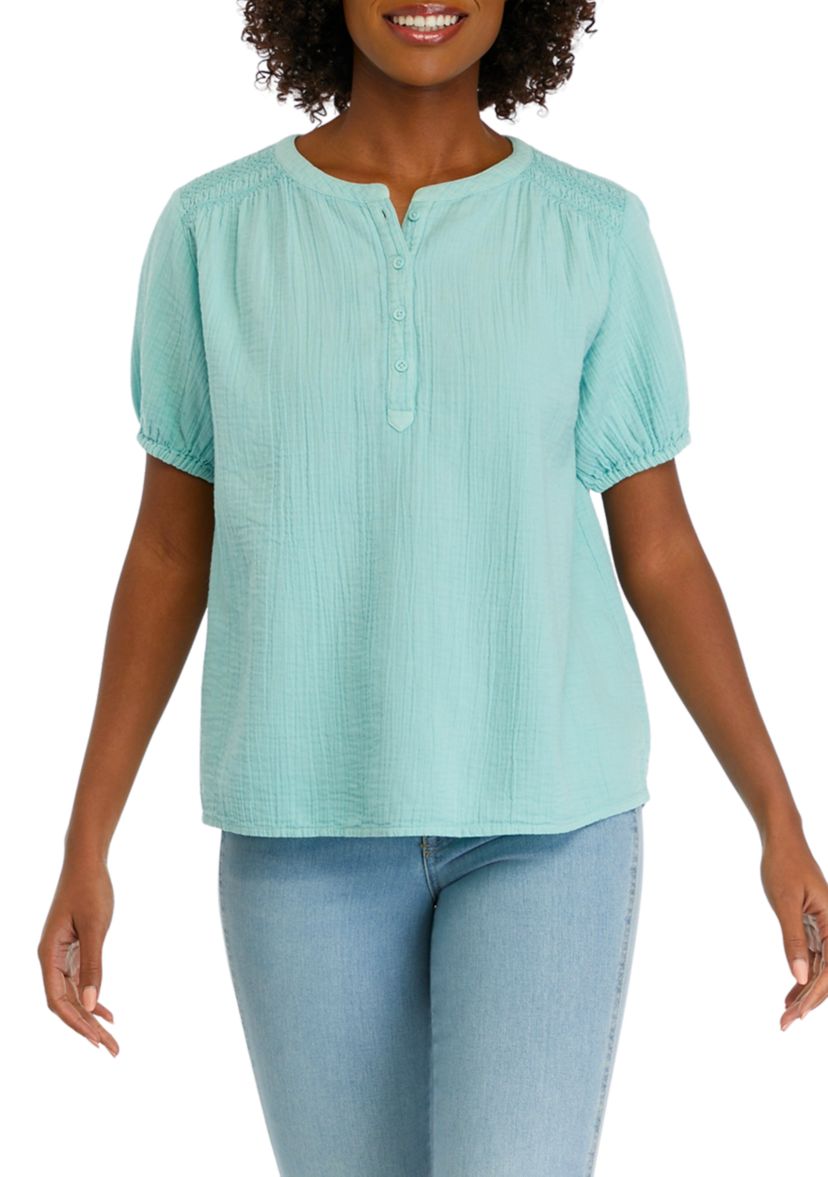 Womens Smocked Shoulder Top