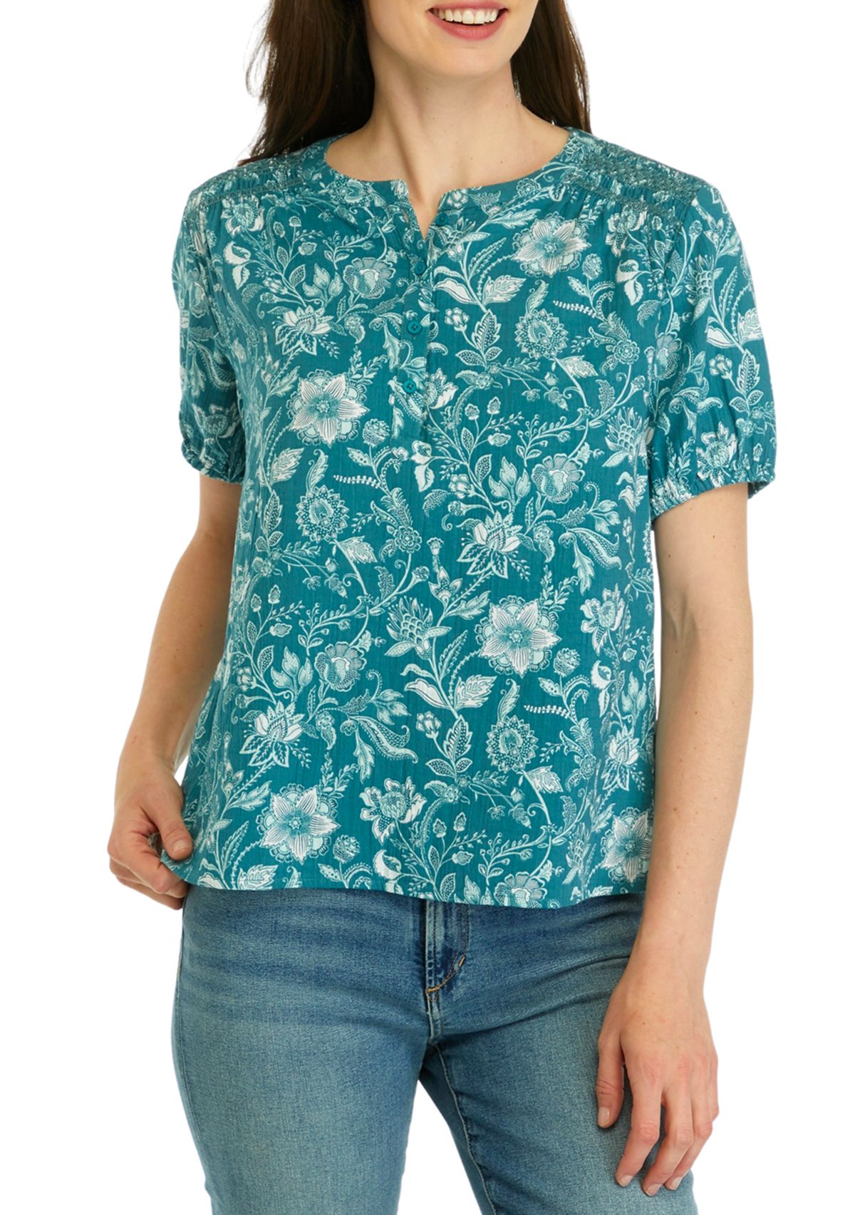 Womens Smocked Shoulder Top