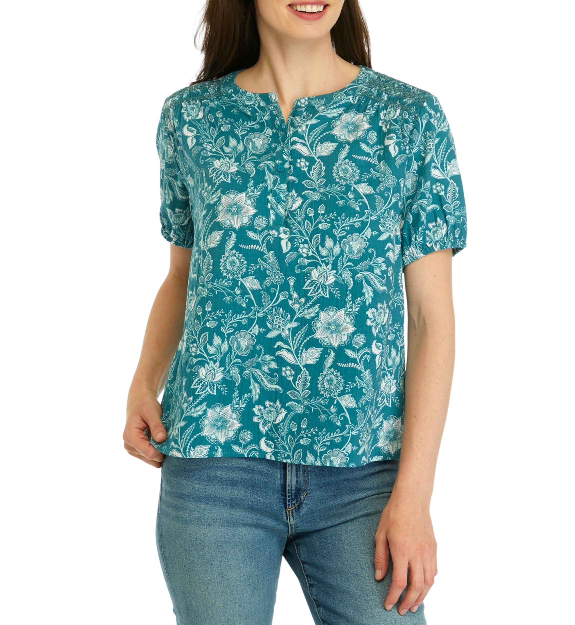 Womens Smocked Shoulder Top