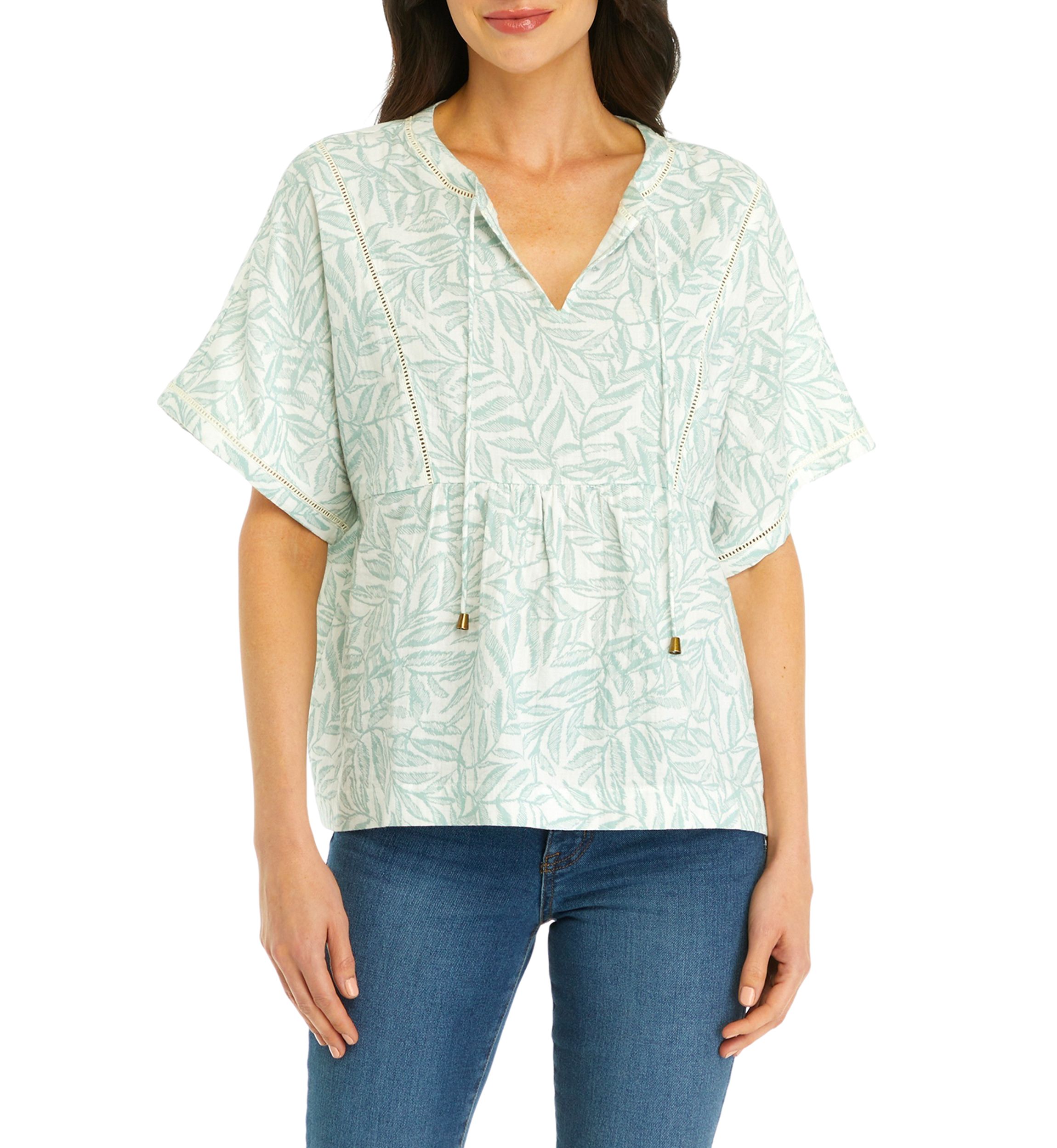 Womens Relaxed Gauze Peasant Top