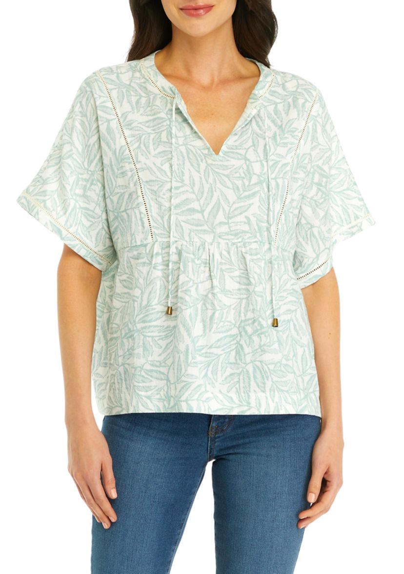 Womens Relaxed Gauze Peasant Top