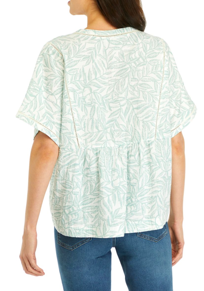 Womens Relaxed Gauze Peasant Top