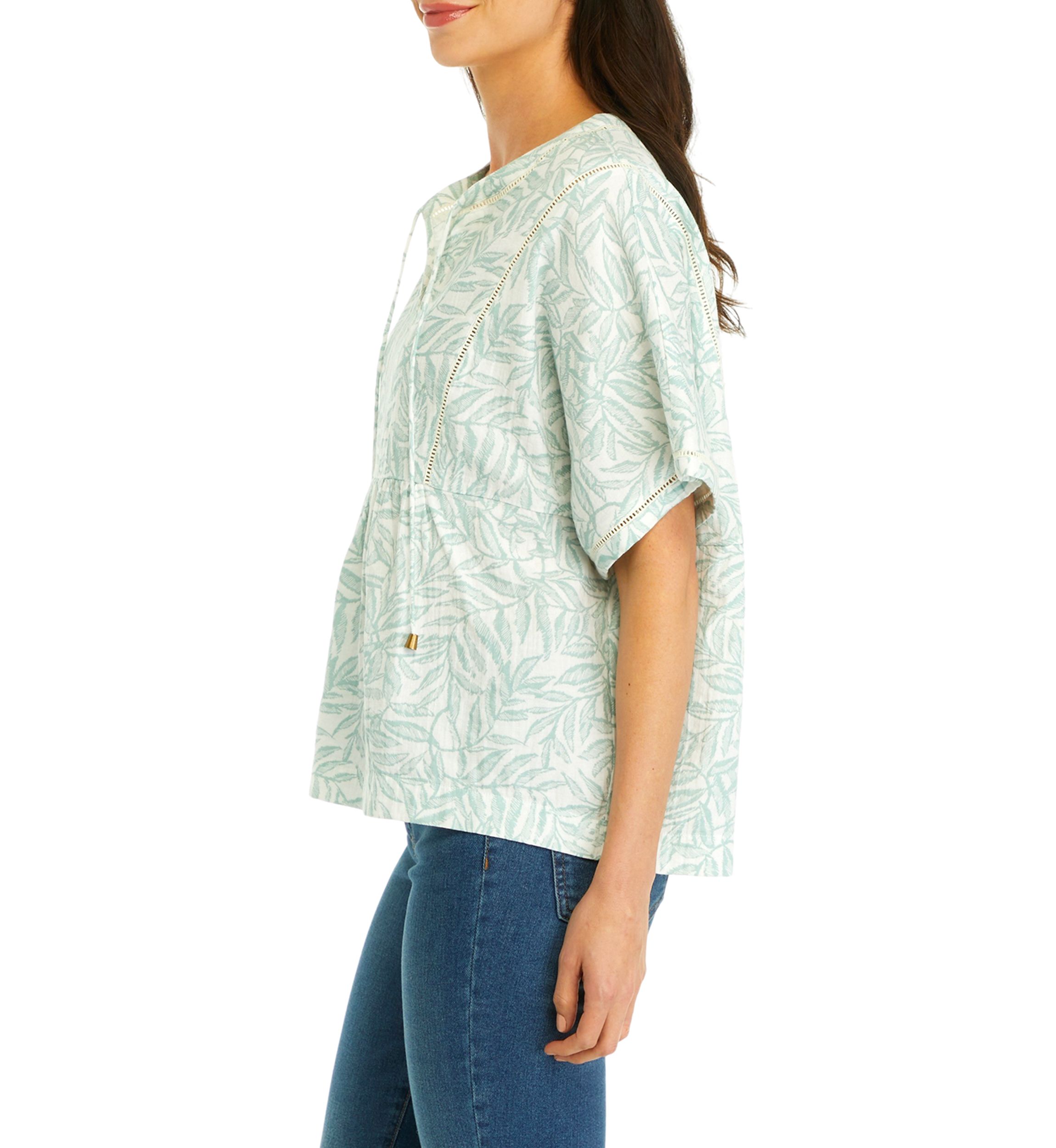 Womens Relaxed Gauze Peasant Top