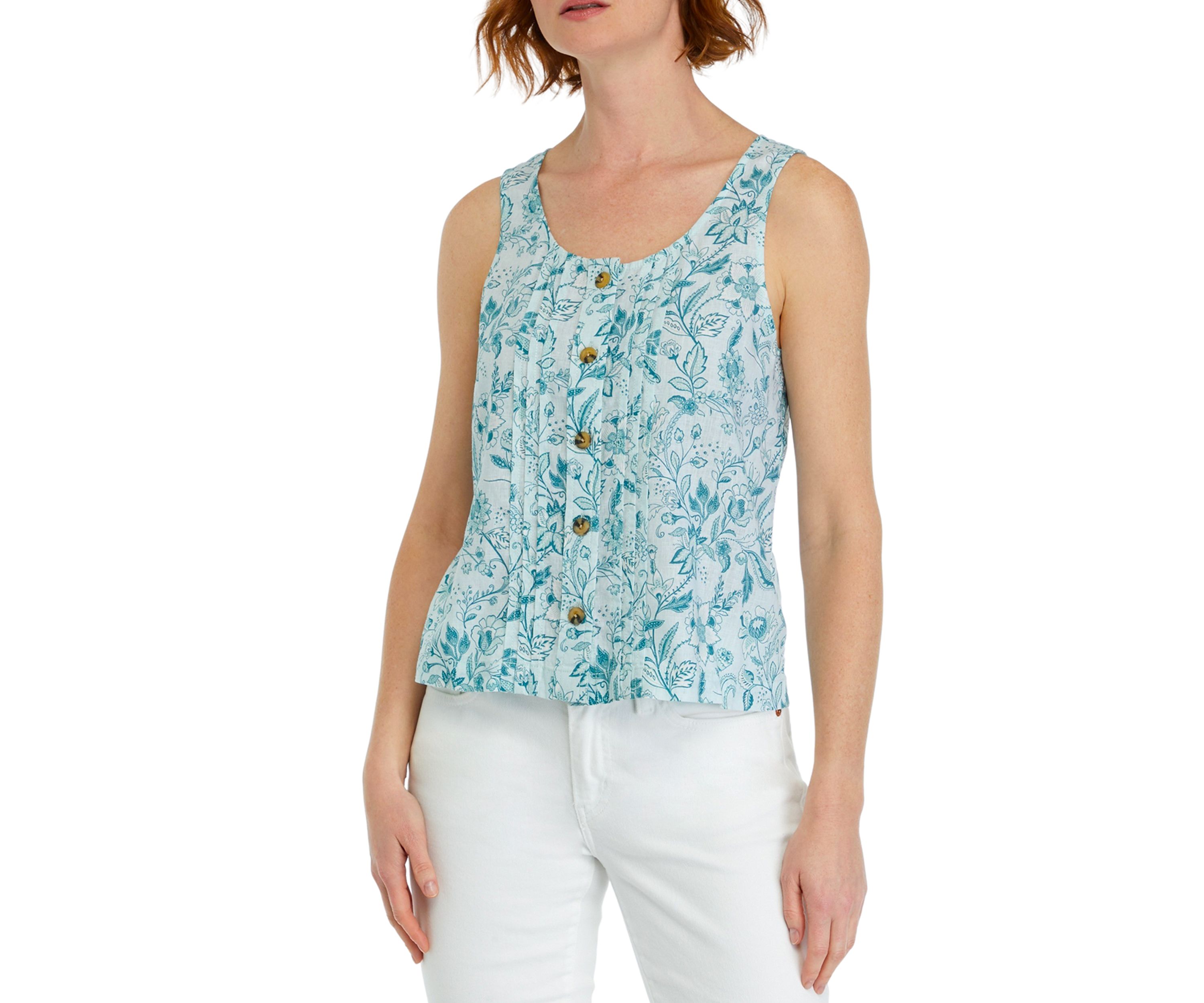 Womens Button Front Printed Tank Top