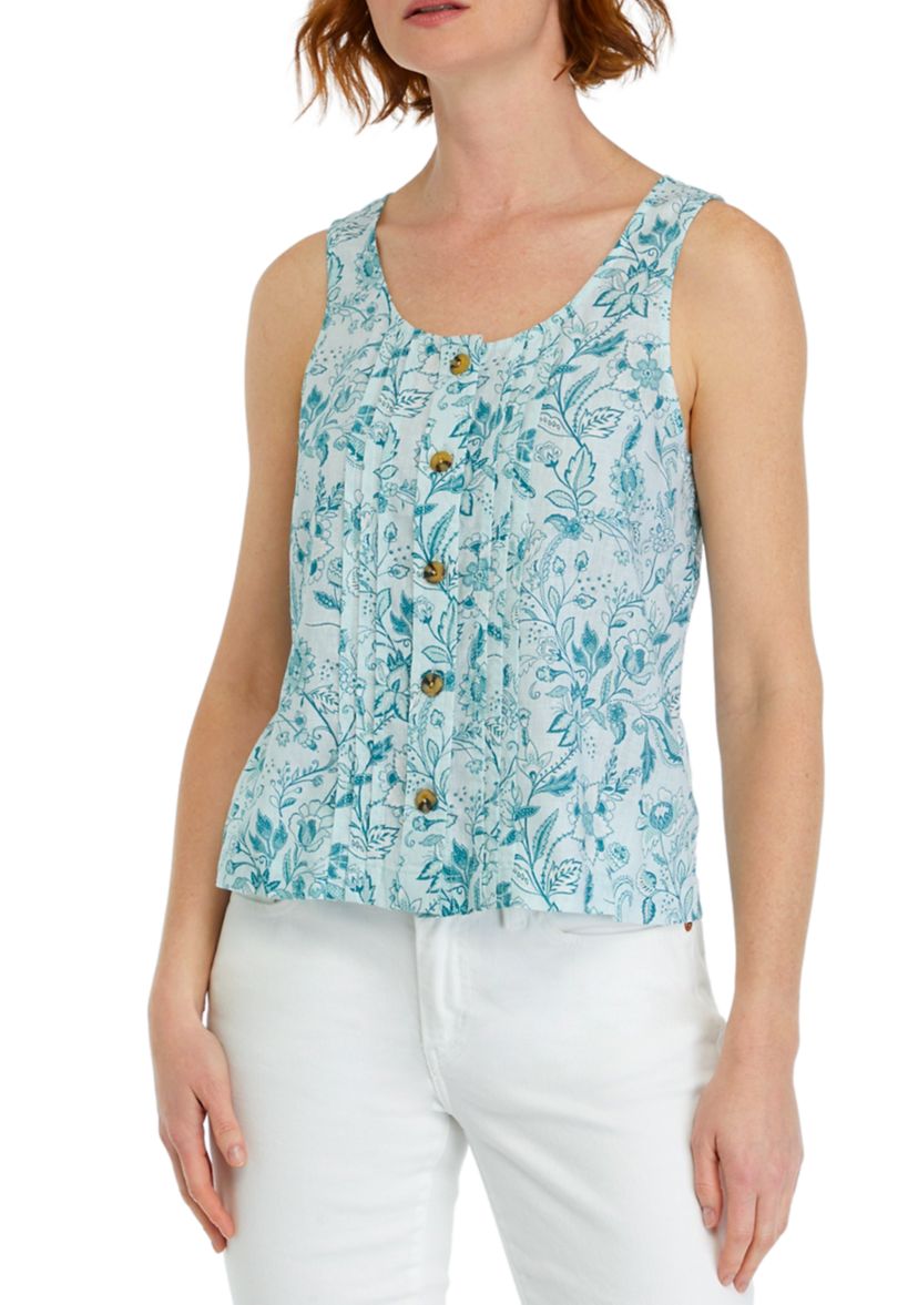 Womens Button Front Printed Tank Top