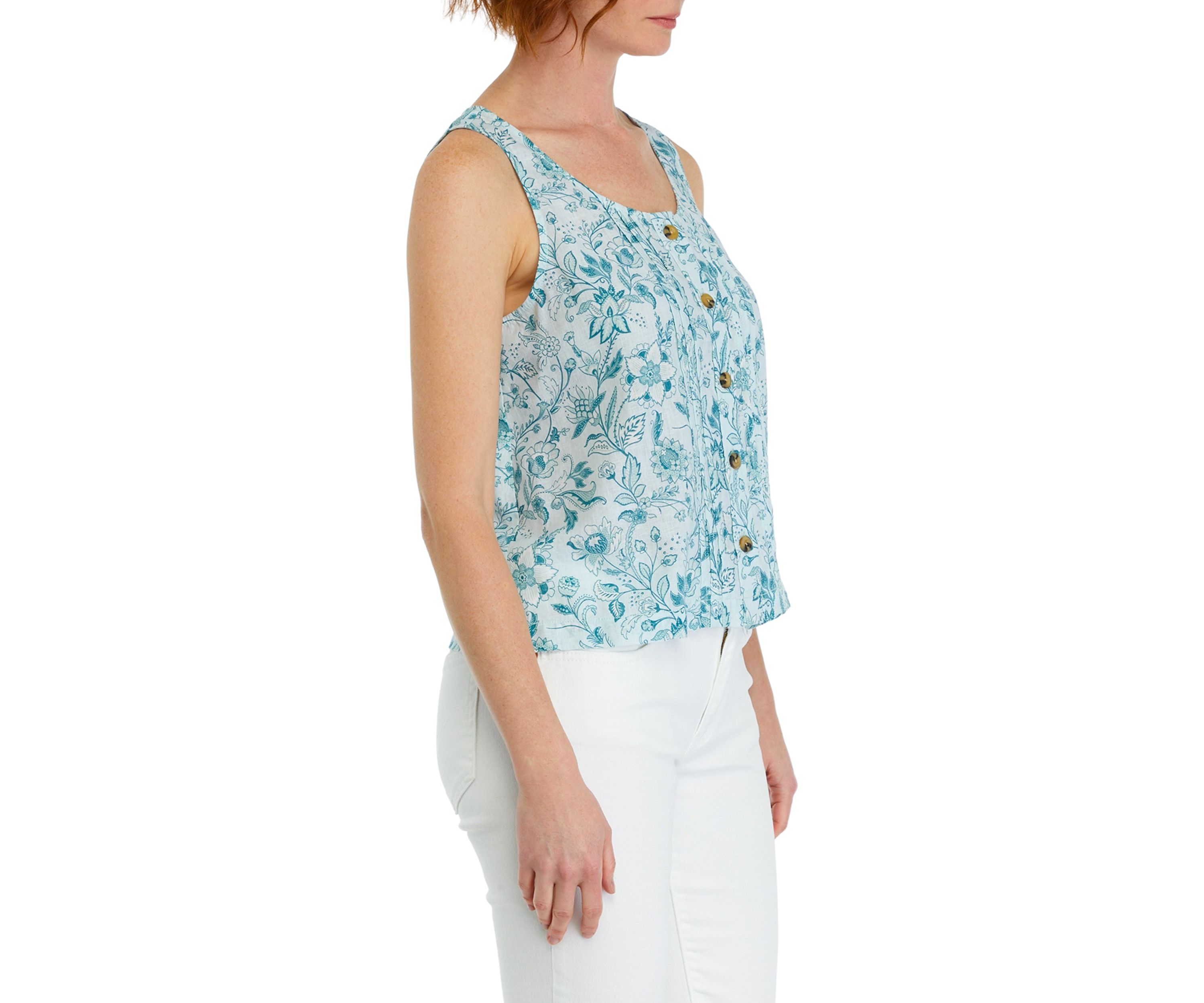 Womens Button Front Printed Tank Top