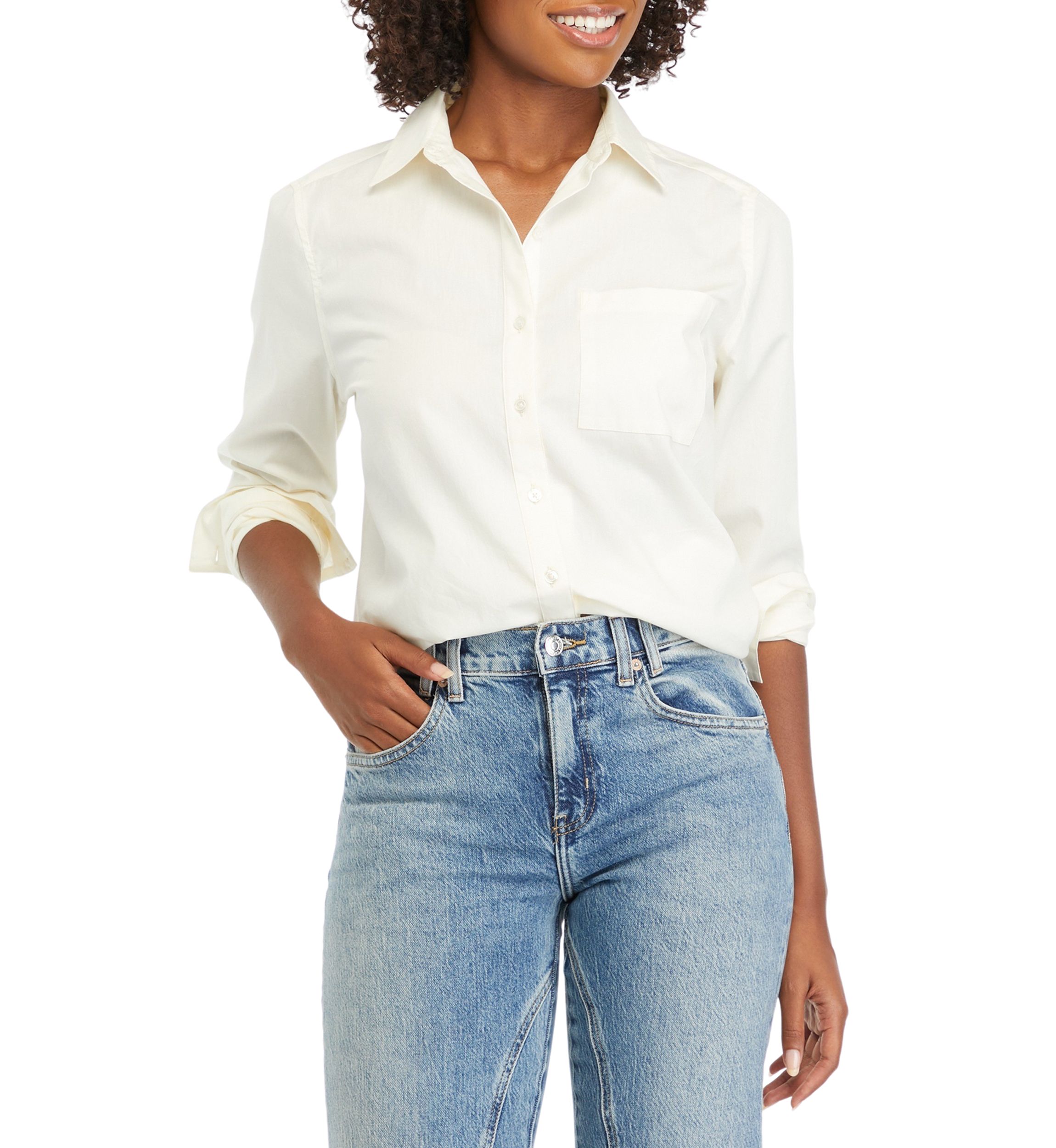 Womens Solid Classic Button Down Shirt